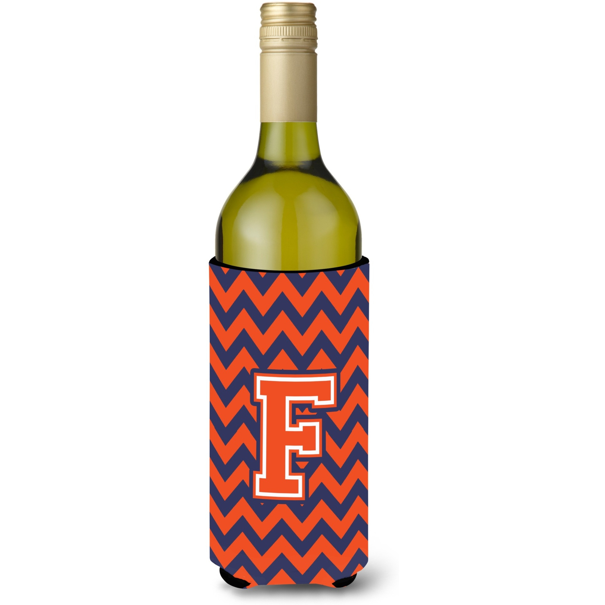 Letter F Chevron Orange Blue Wine Bottle Beverage Insulator Hugger CJ1042-FLITERK