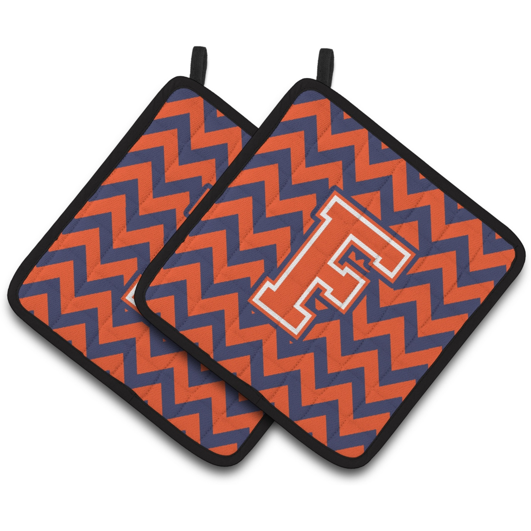 &quotCaroline's Treasures Letter F Chevron Orange & Blue Pair of Pot Holders CJ1042-FPTHD, 7.5HX7.5W, Multicolor"