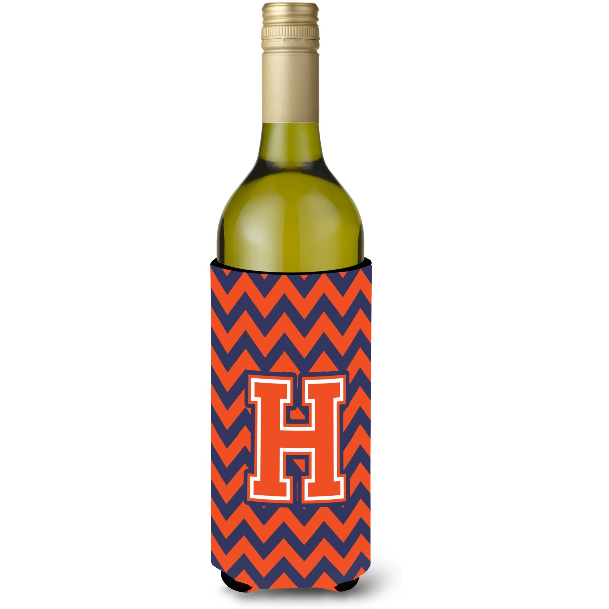 Letter H Chevron Orange Blue Wine Bottle Beverage Insulator Hugger CJ1042-HLITERK
