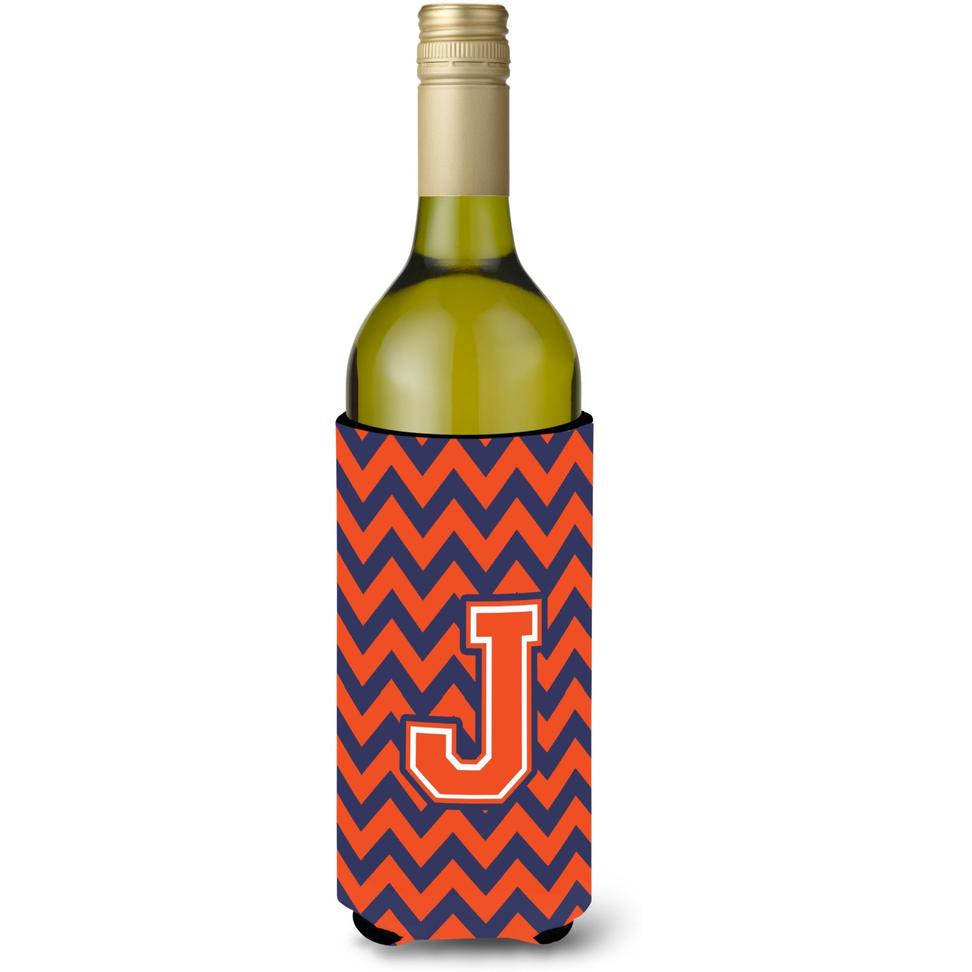 Letter J Chevron Orange Blue Wine Bottle Beverage Insulator Hugger CJ1042-JLITERK