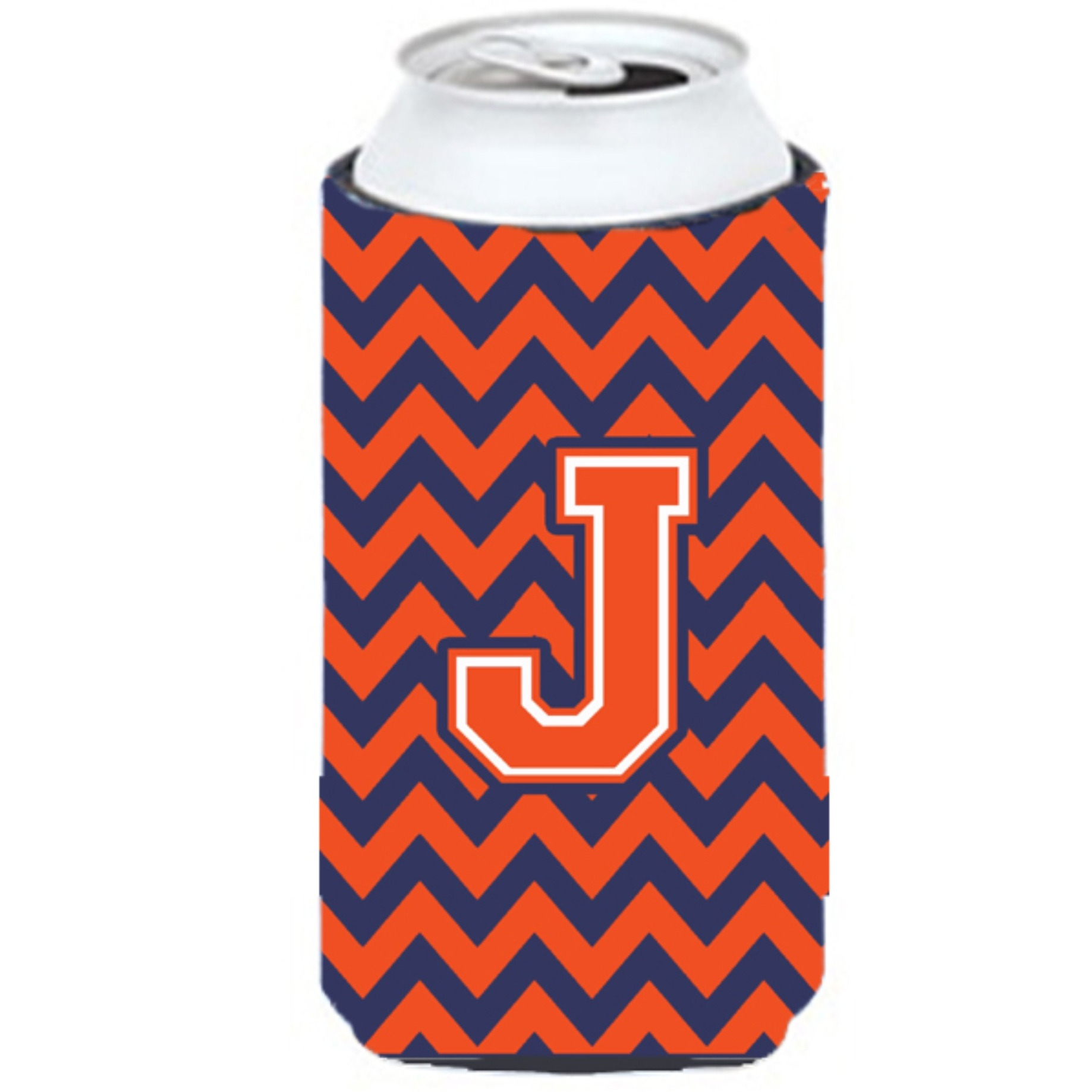 Letter J Chevron Orange Blue Tall Boy Beverage Insulator Hugger CJ1042-JTBC