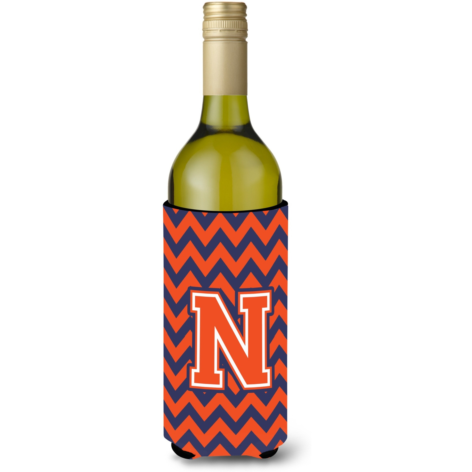 Letter N Chevron Orange Blue Wine Bottle Beverage Insulator Hugger CJ1042-NLITERK