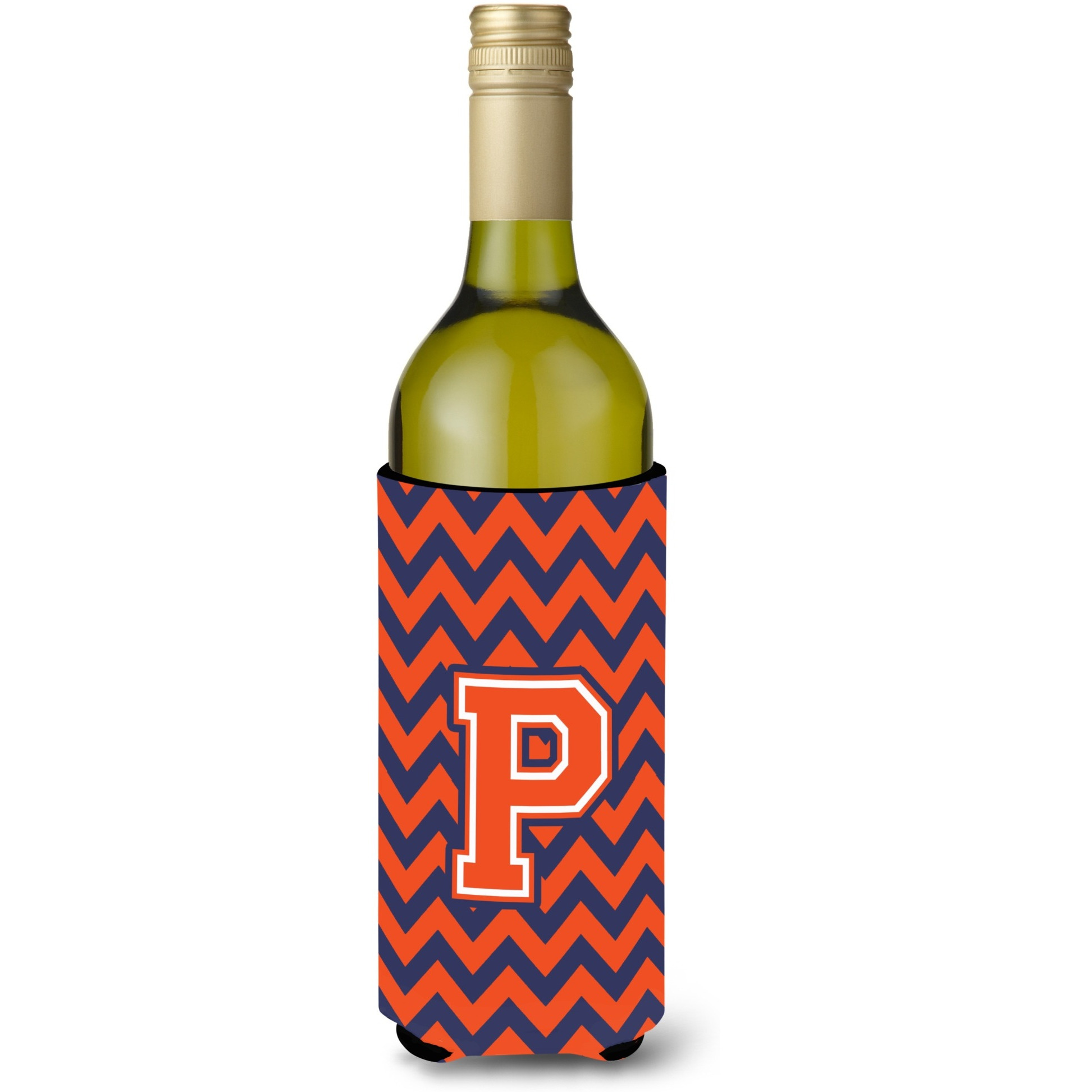 Letter P Chevron Orange Blue Wine Bottle Beverage Insulator Hugger CJ1042-PLITERK