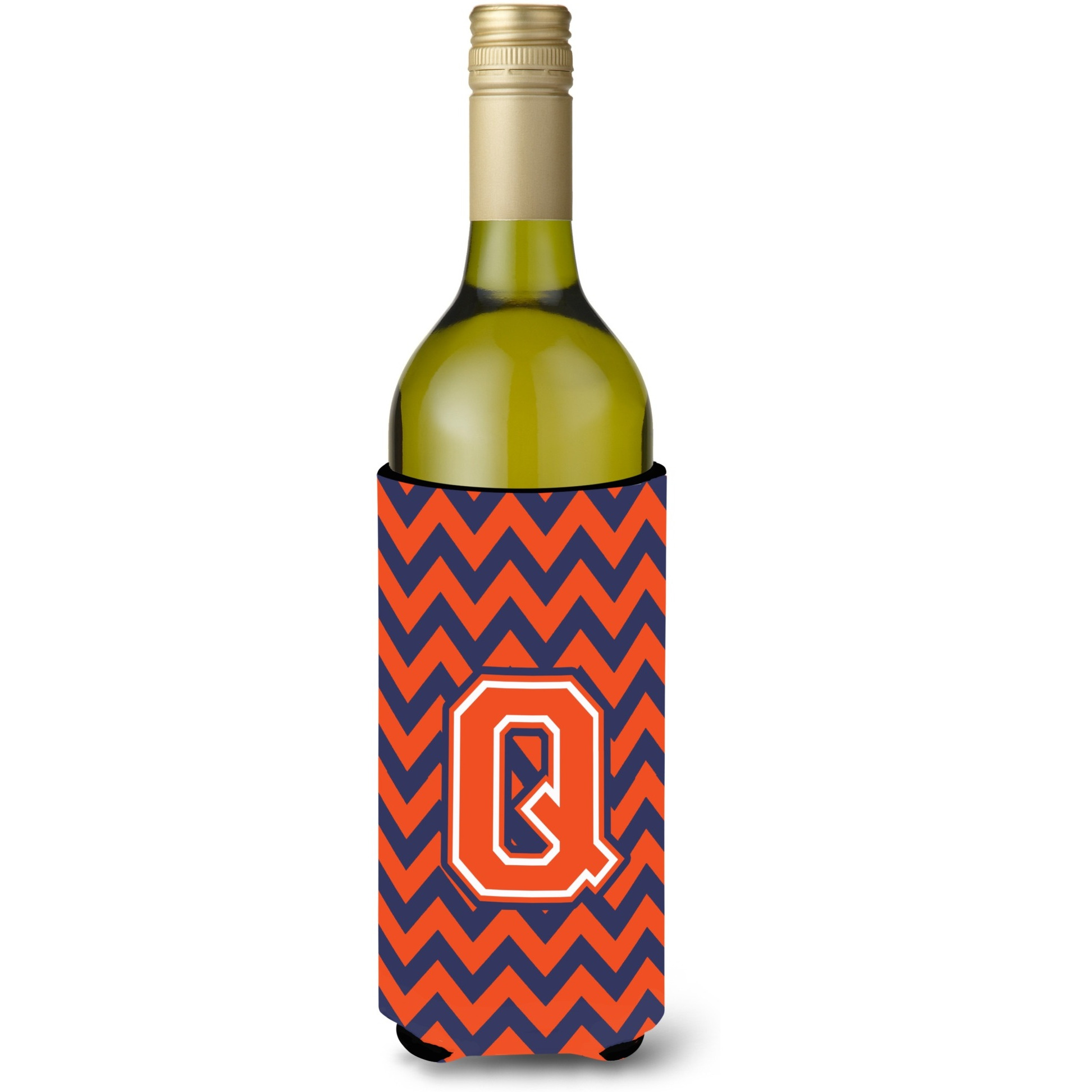Letter Q Chevron Orange Blue Wine Bottle Beverage Insulator Hugger CJ1042-QLITERK