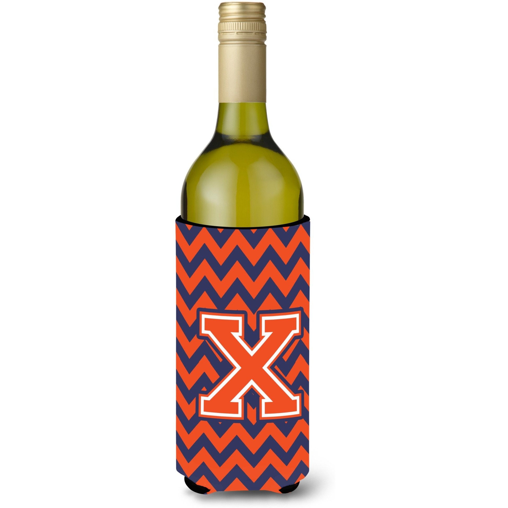 Letter X Chevron Orange Blue Wine Bottle Beverage Insulator Hugger CJ1042-XLITERK