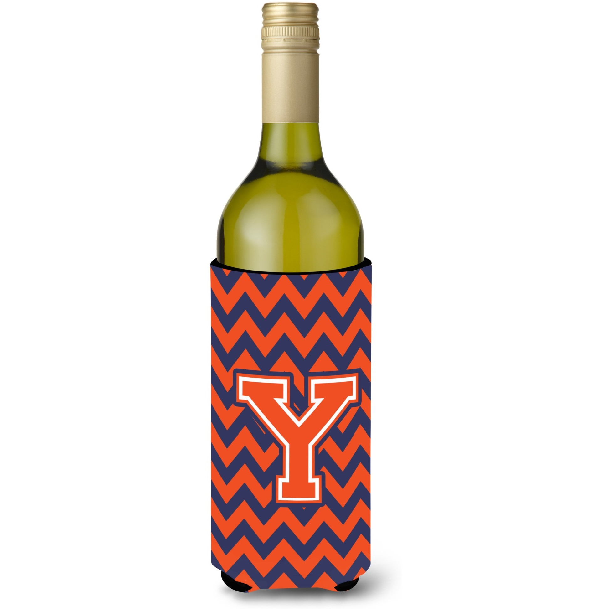 Letter Y Chevron Orange Blue Wine Bottle Beverage Insulator Hugger CJ1042-YLITERK