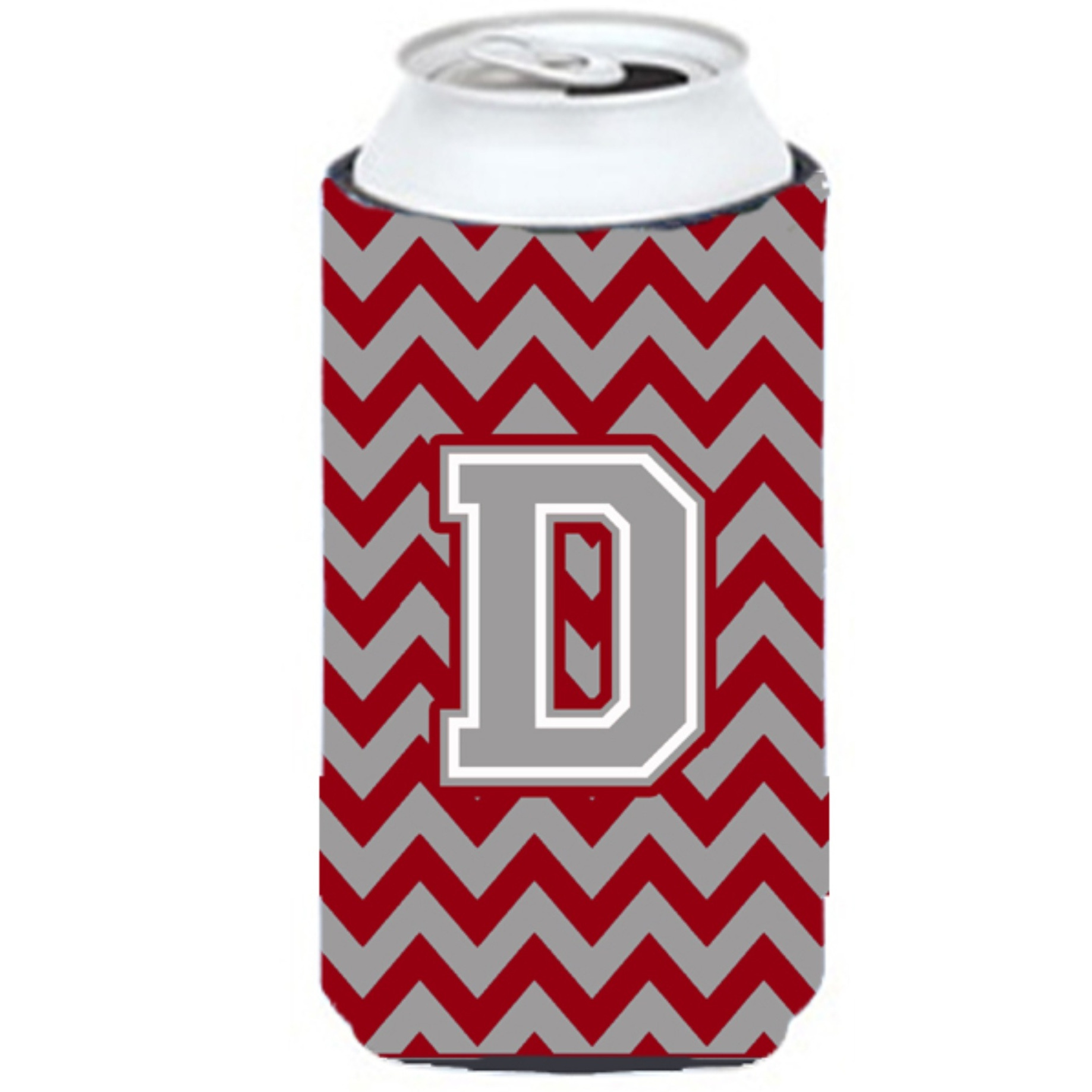Letter D Chevron Crimson and Grey   Tall Boy Beverage Insulator Hugger CJ1043-DTBC