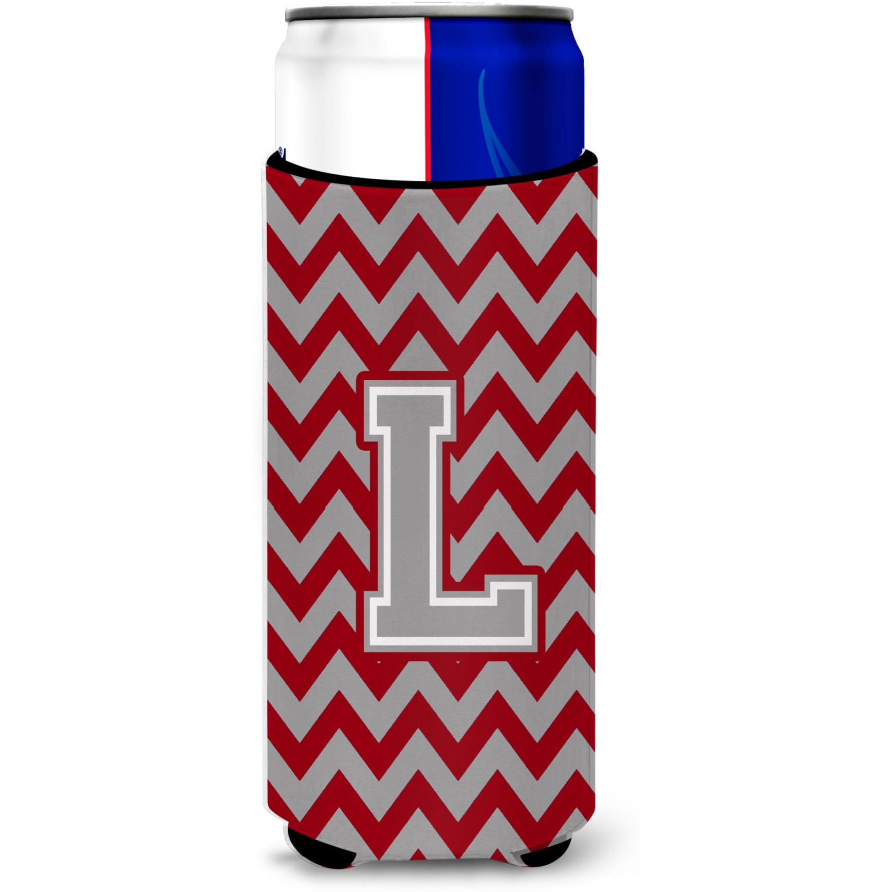 Letter L Chevron Crimson and Grey   Ultra Beverage Insulators for slim cans CJ1043-LMUK