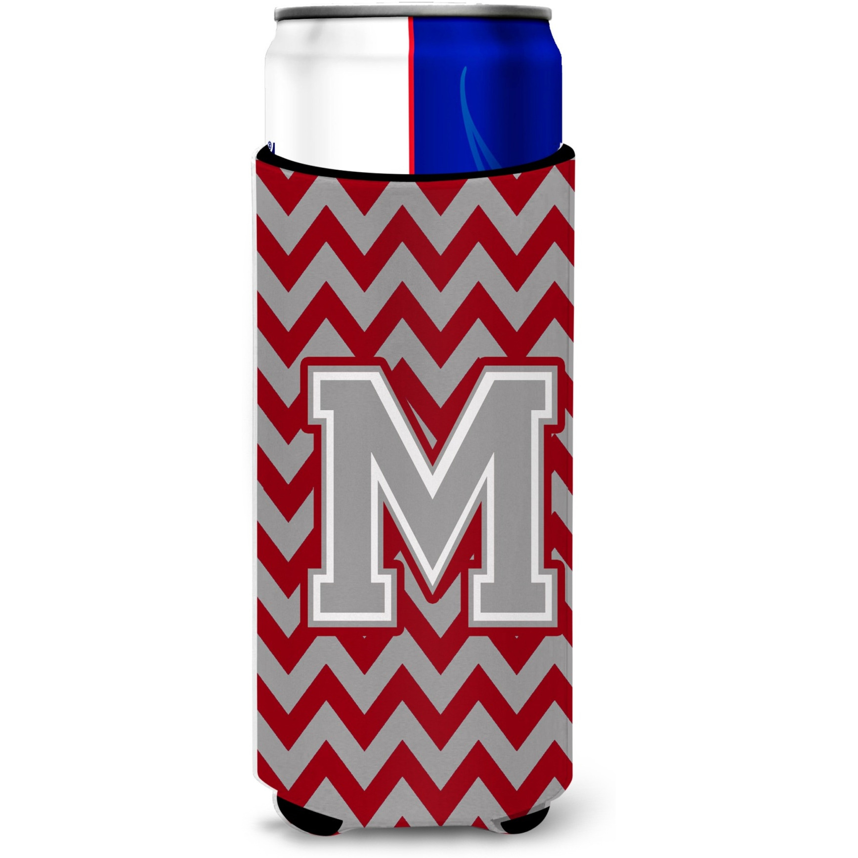 Letter M Chevron Crimson and Grey   Ultra Beverage Insulators for slim cans CJ1043-MMUK