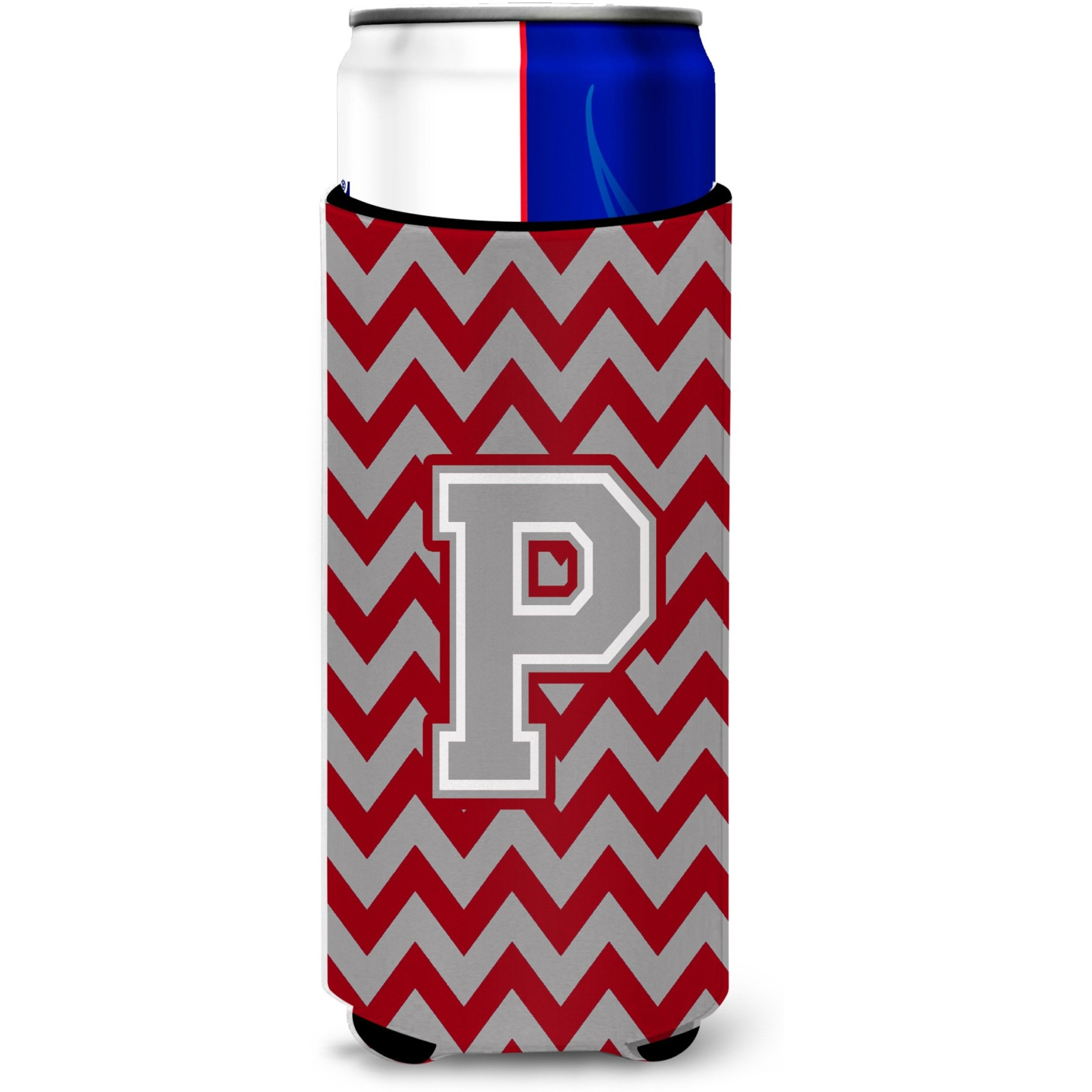 Letter P Chevron Crimson and Grey   Ultra Beverage Insulators for slim cans CJ1043-PMUK