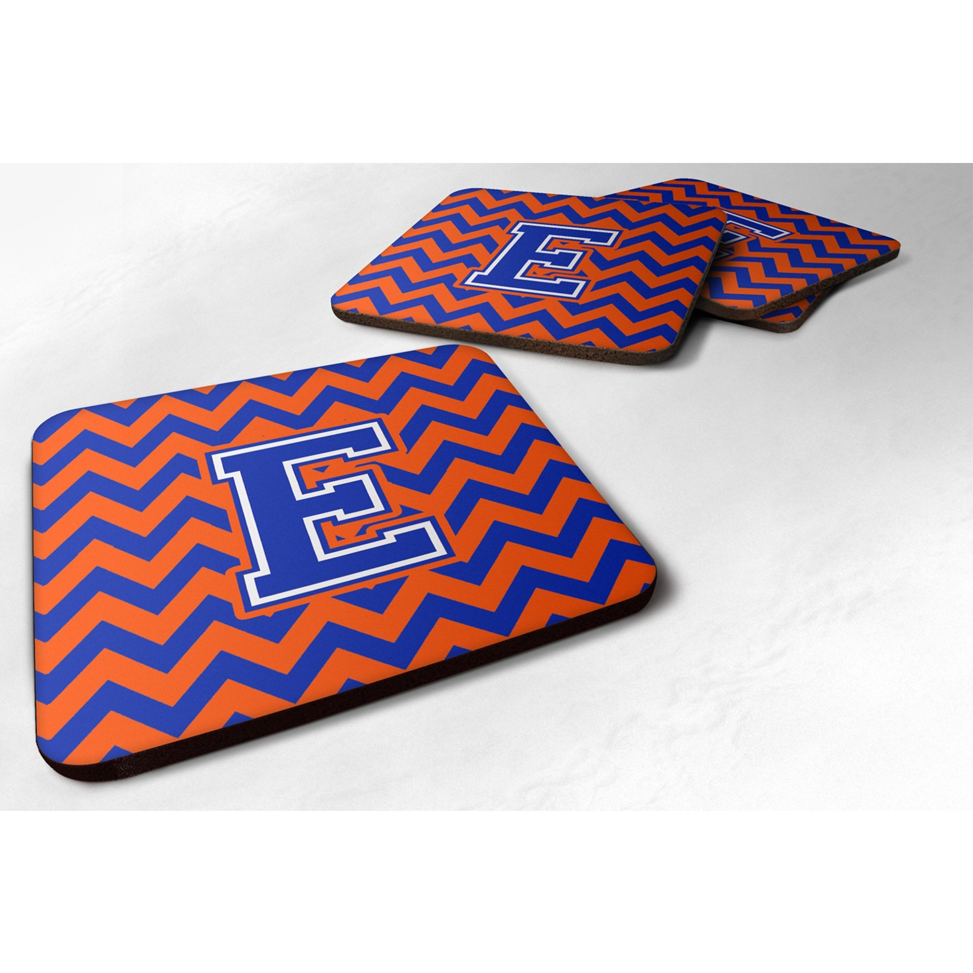 &quotCaroline's Treasures CJ1044-EFC Letter E Chevron Orange and Blue Foam Coaster (Set of 4), 3.5"", Multicolor"