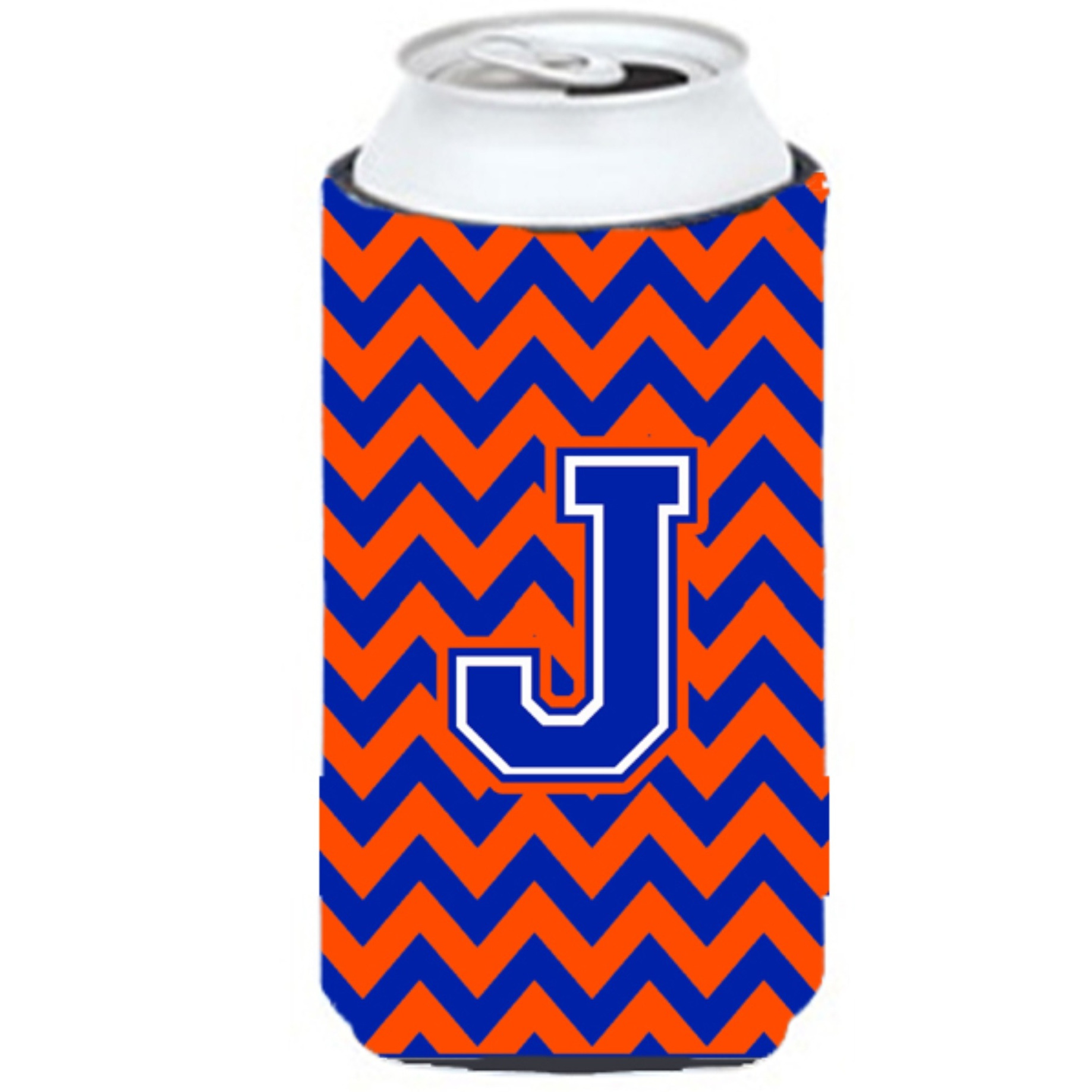 Letter J Chevron Orange and Blue Tall Boy Beverage Insulator Hugger CJ1044-JTBC