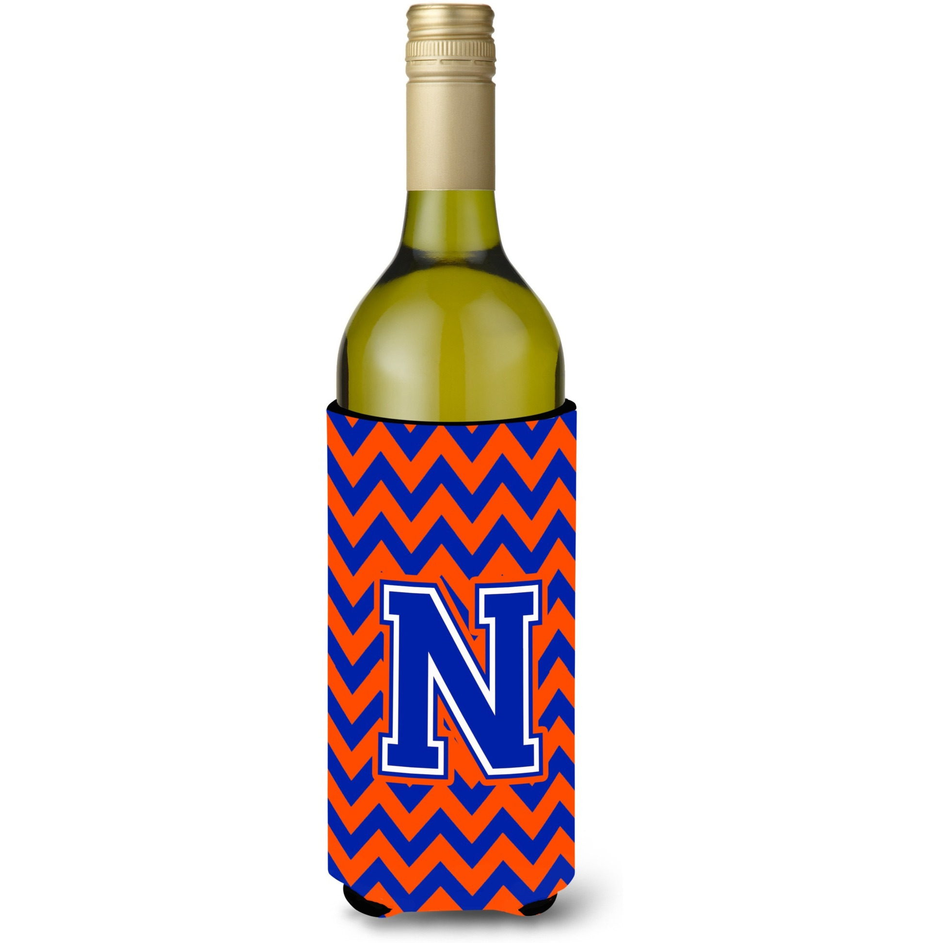 Letter N Chevron Orange and Blue Wine Bottle Beverage Insulator Hugger CJ1044-NLITERK
