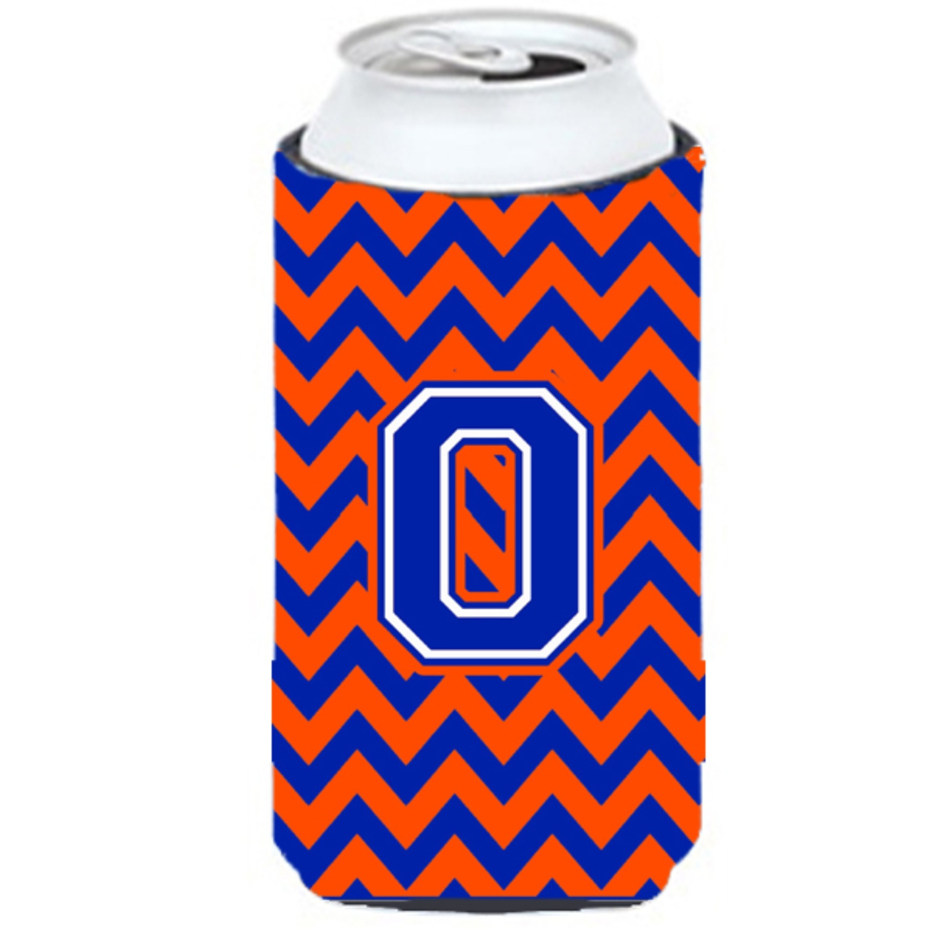 Letter O Chevron Orange and Blue Tall Boy Beverage Insulator Hugger CJ1044-OTBC