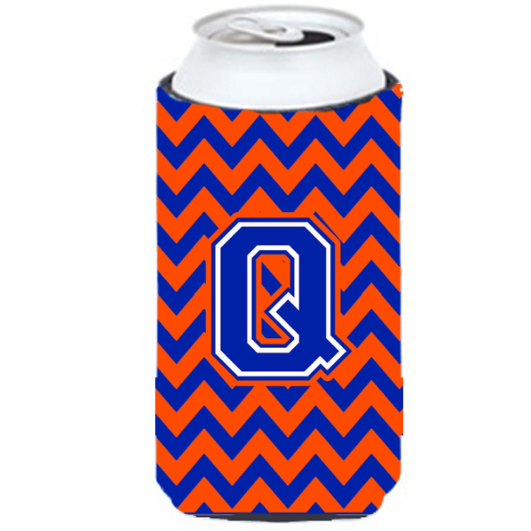 Letter Q Chevron Orange and Blue Tall Boy Beverage Insulator Hugger CJ1044-QTBC