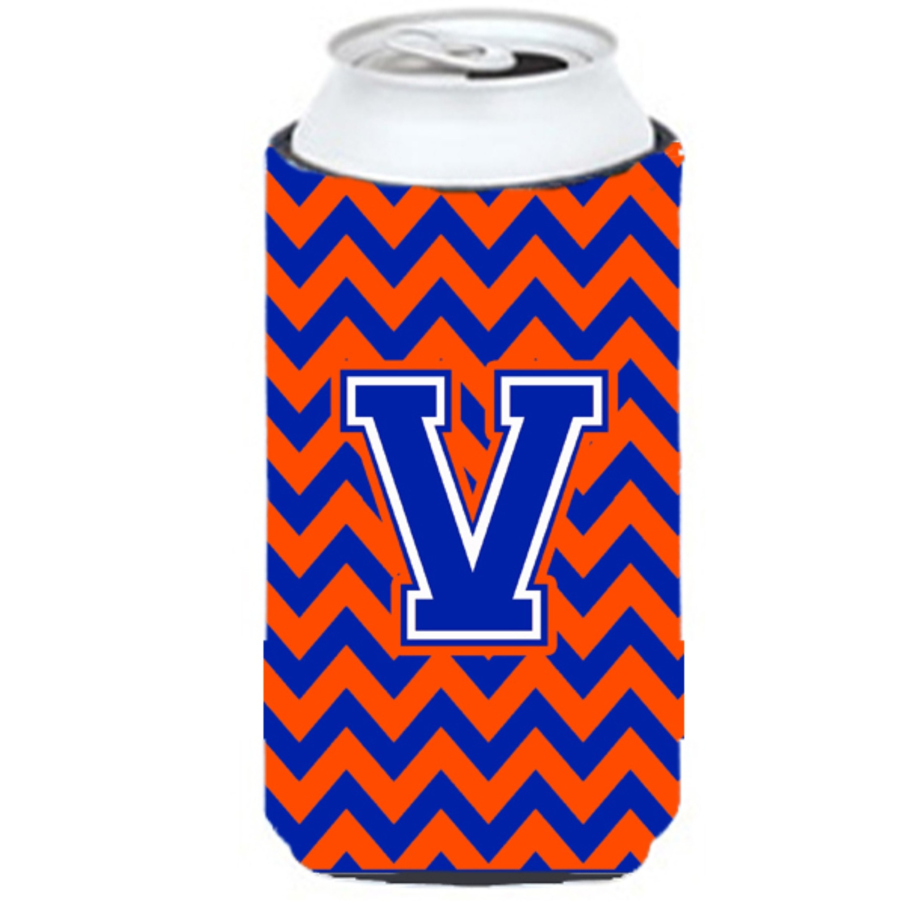 Letter V Chevron Orange and Blue Tall Boy Beverage Insulator Hugger CJ1044-VTBC
