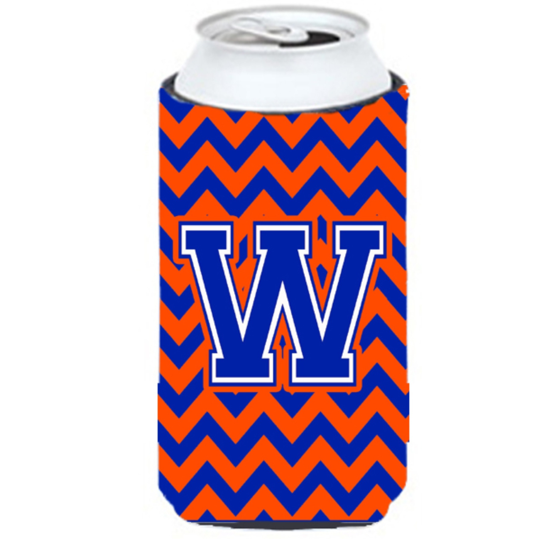 Letter W Chevron Orange and Blue Tall Boy Beverage Insulator Hugger CJ1044-WTBC