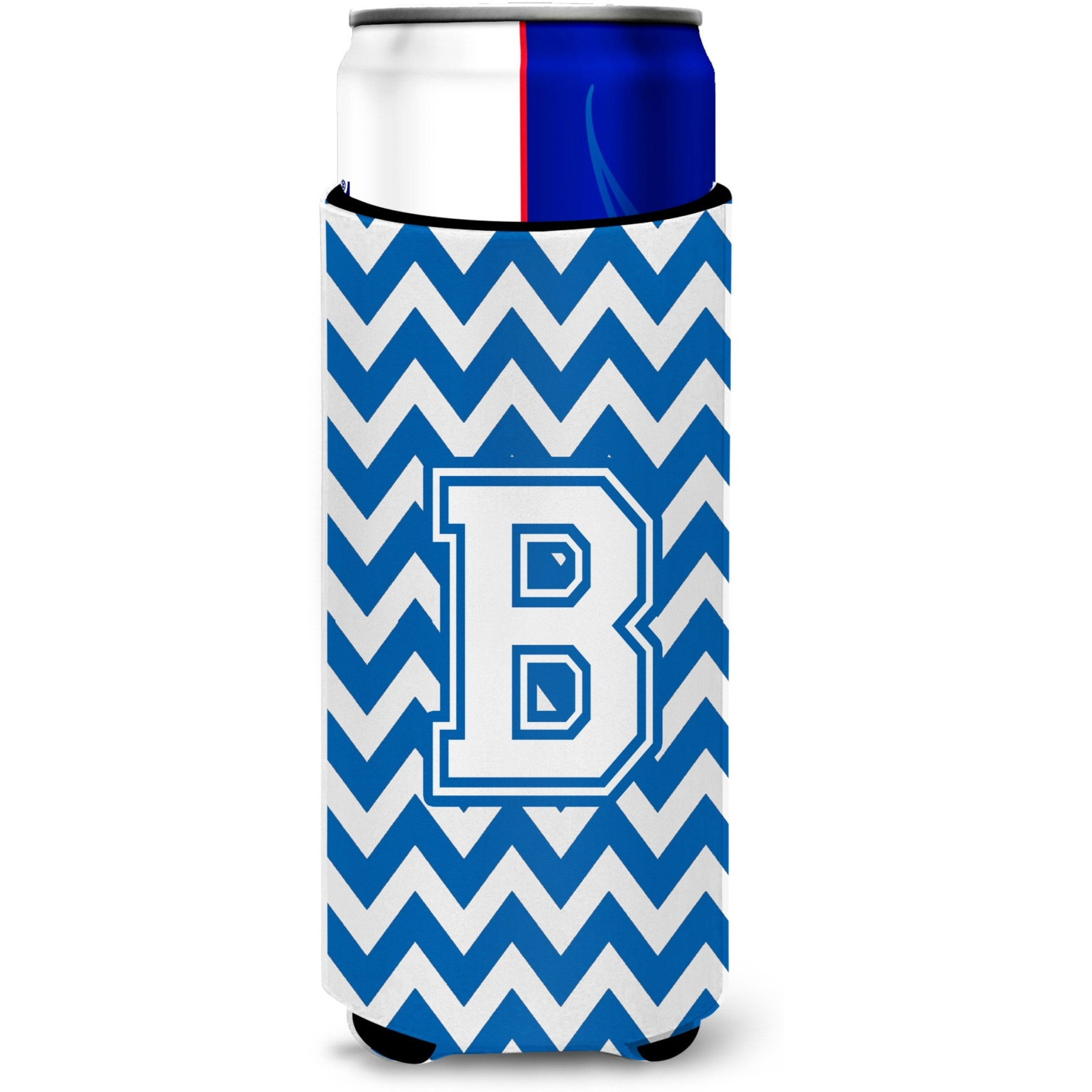 Letter B Chevron Blue and White Ultra Beverage Insulators for slim cans CJ1045-BMUK