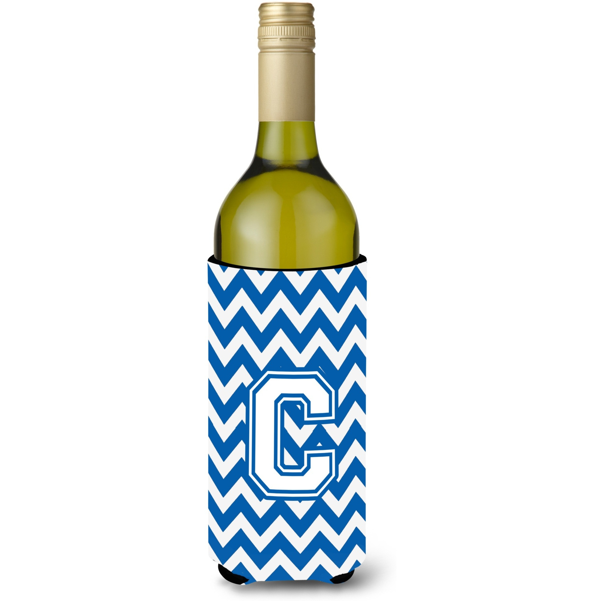 Letter C Chevron Blue and White Wine Bottle Beverage Insulator Hugger CJ1045-CLITERK