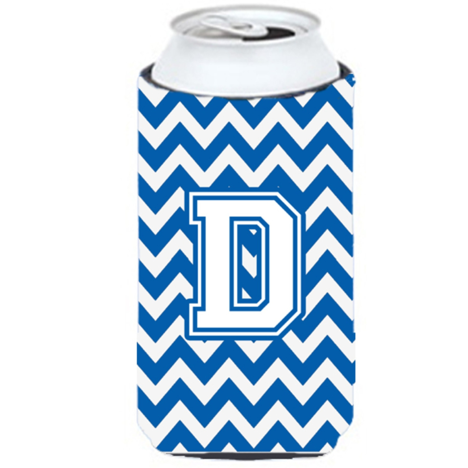 Letter D Chevron Blue and White Tall Boy Beverage Insulator Hugger CJ1045-DTBC