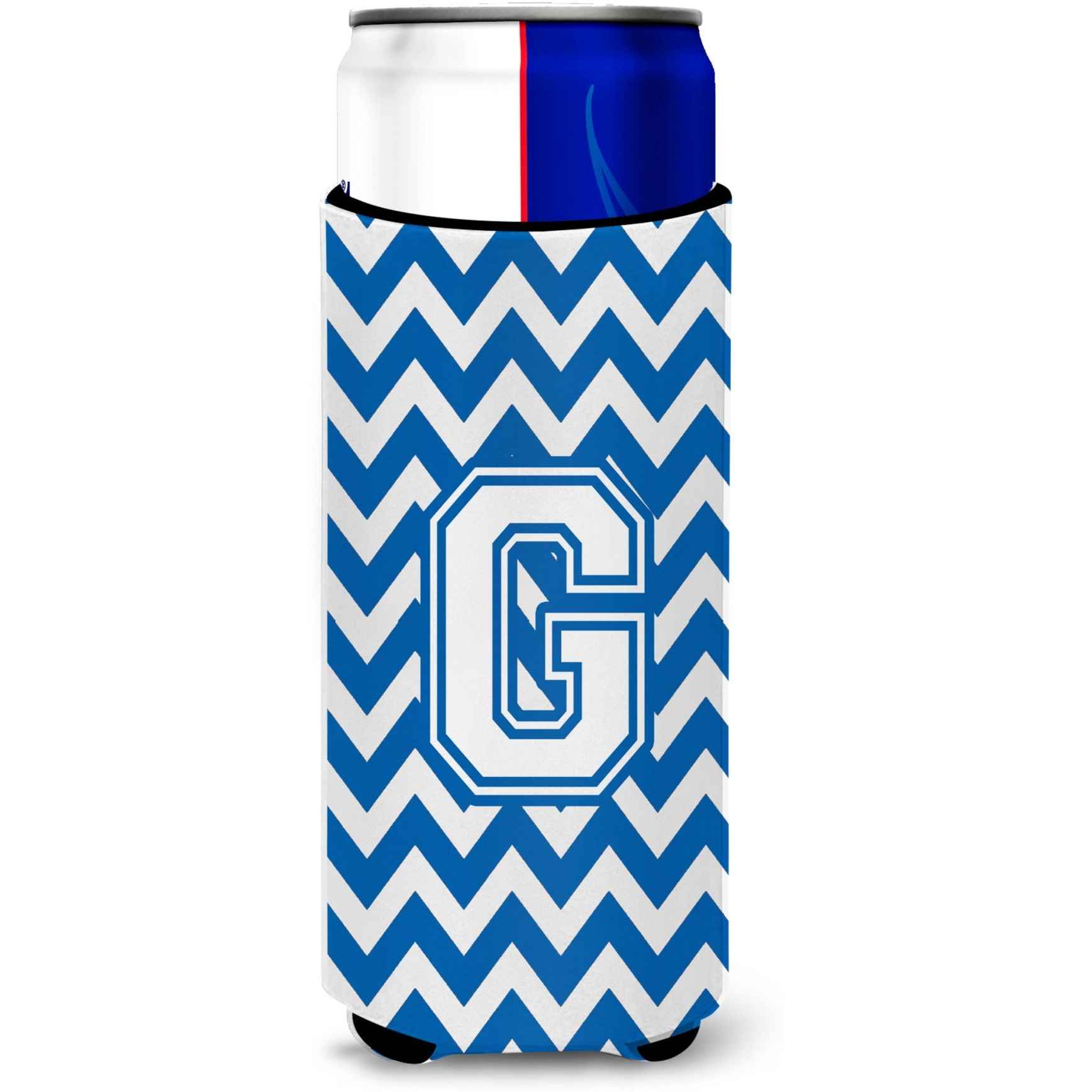 Letter G Chevron Blue and White Ultra Beverage Insulators for slim cans CJ1045-GMUK
