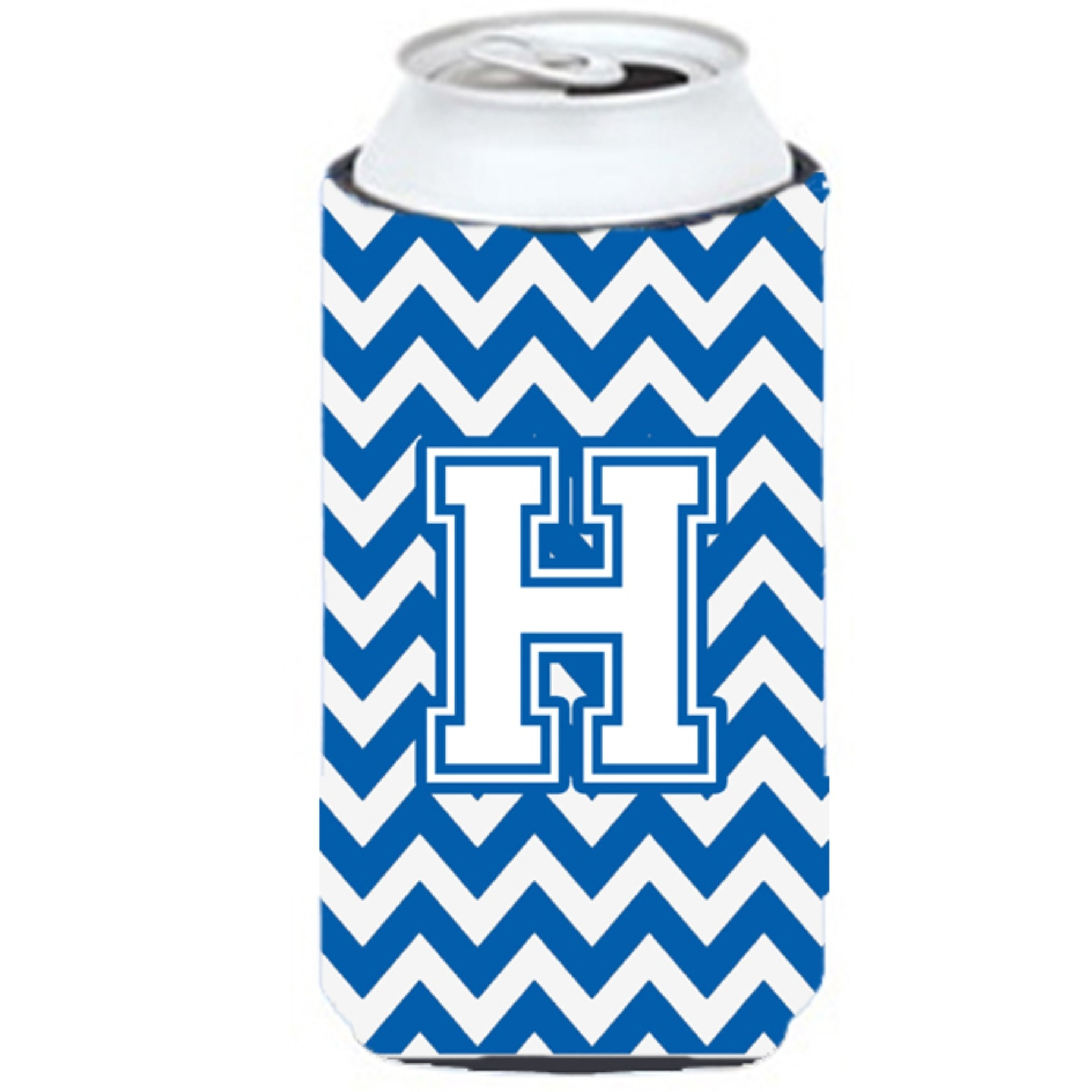 Letter H Chevron Blue and White Tall Boy Beverage Insulator Hugger CJ1045-HTBC