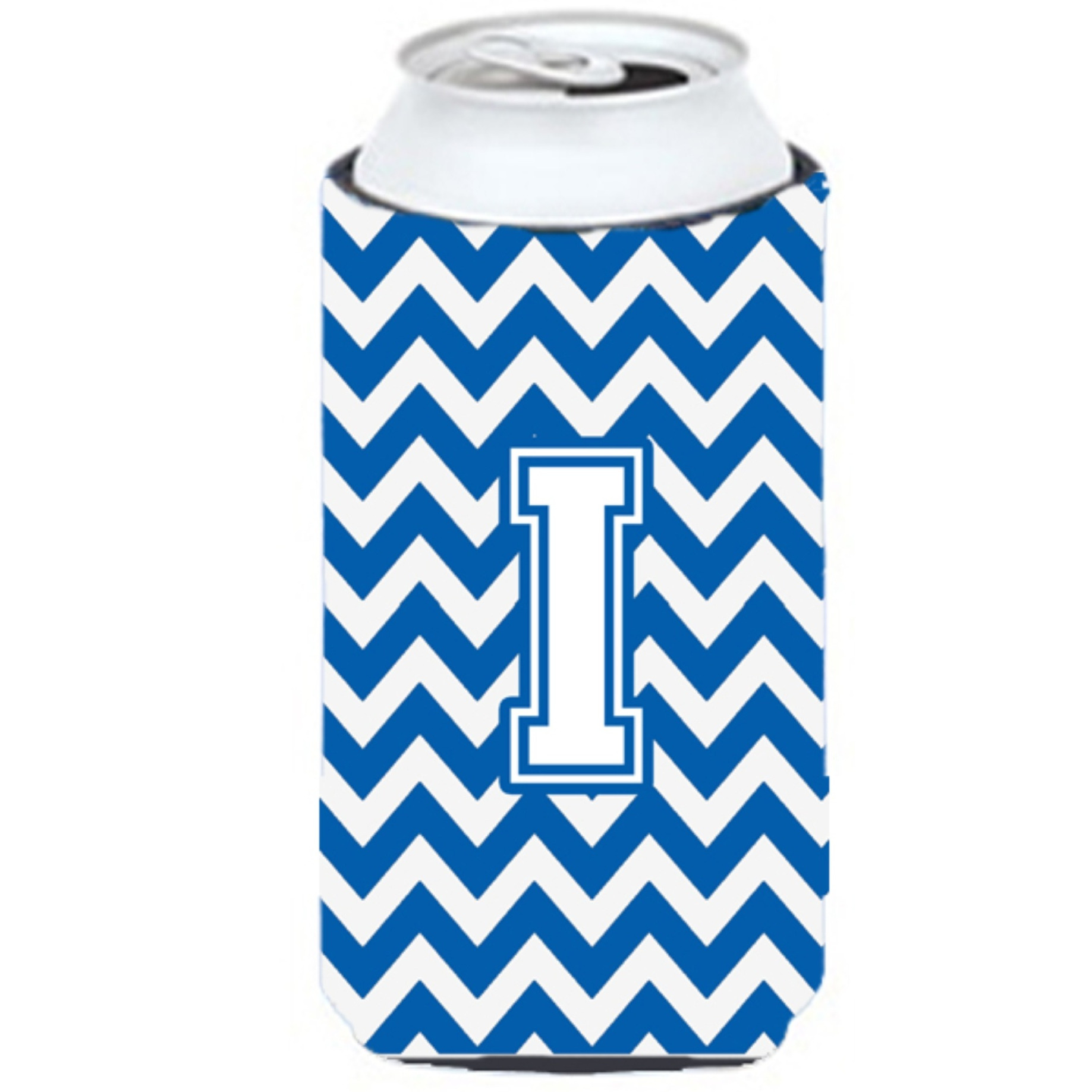 Letter I Chevron Blue and White Tall Boy Beverage Insulator Hugger CJ1045-ITBC