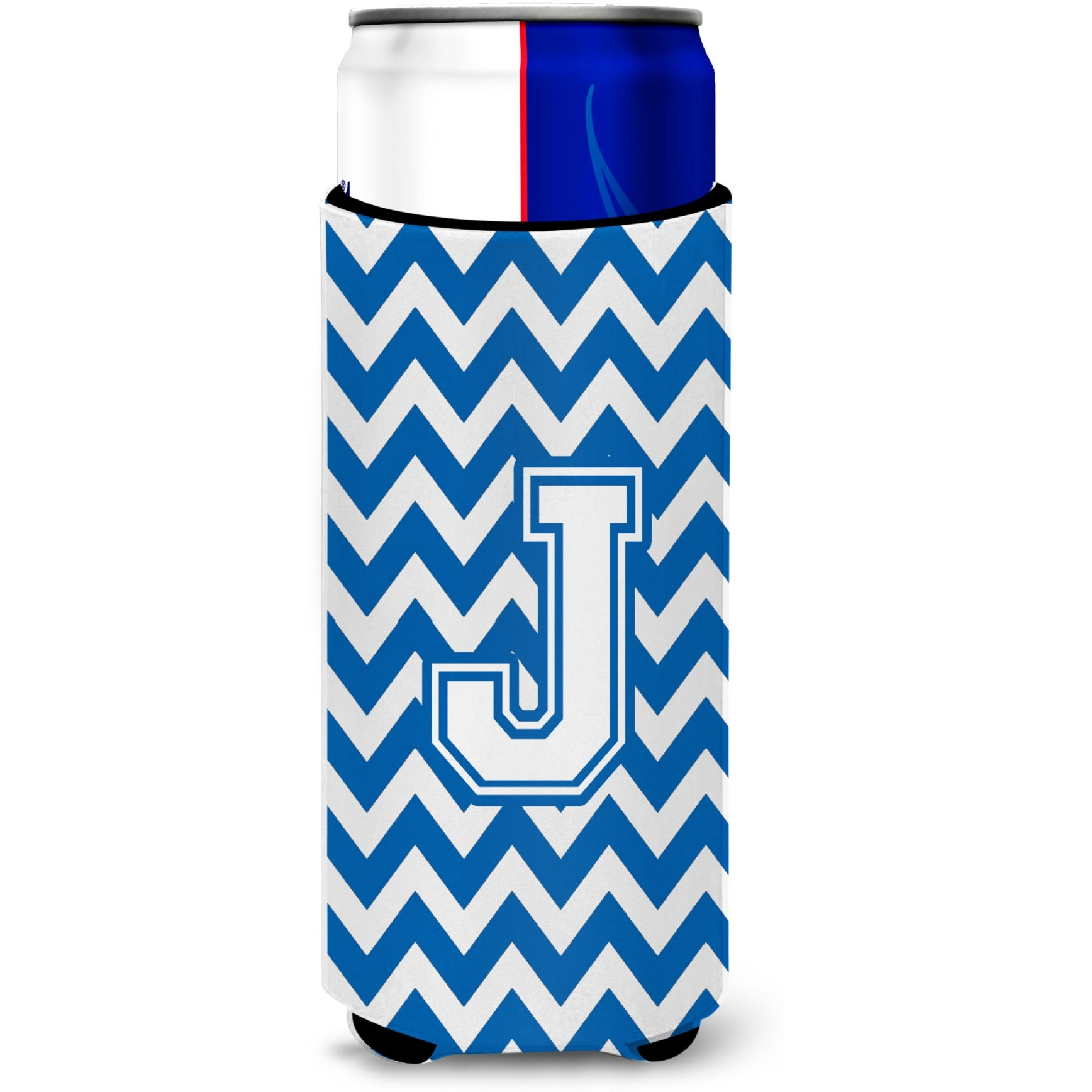 Letter J Chevron Blue and White Ultra Beverage Insulators for slim cans CJ1045-JMUK