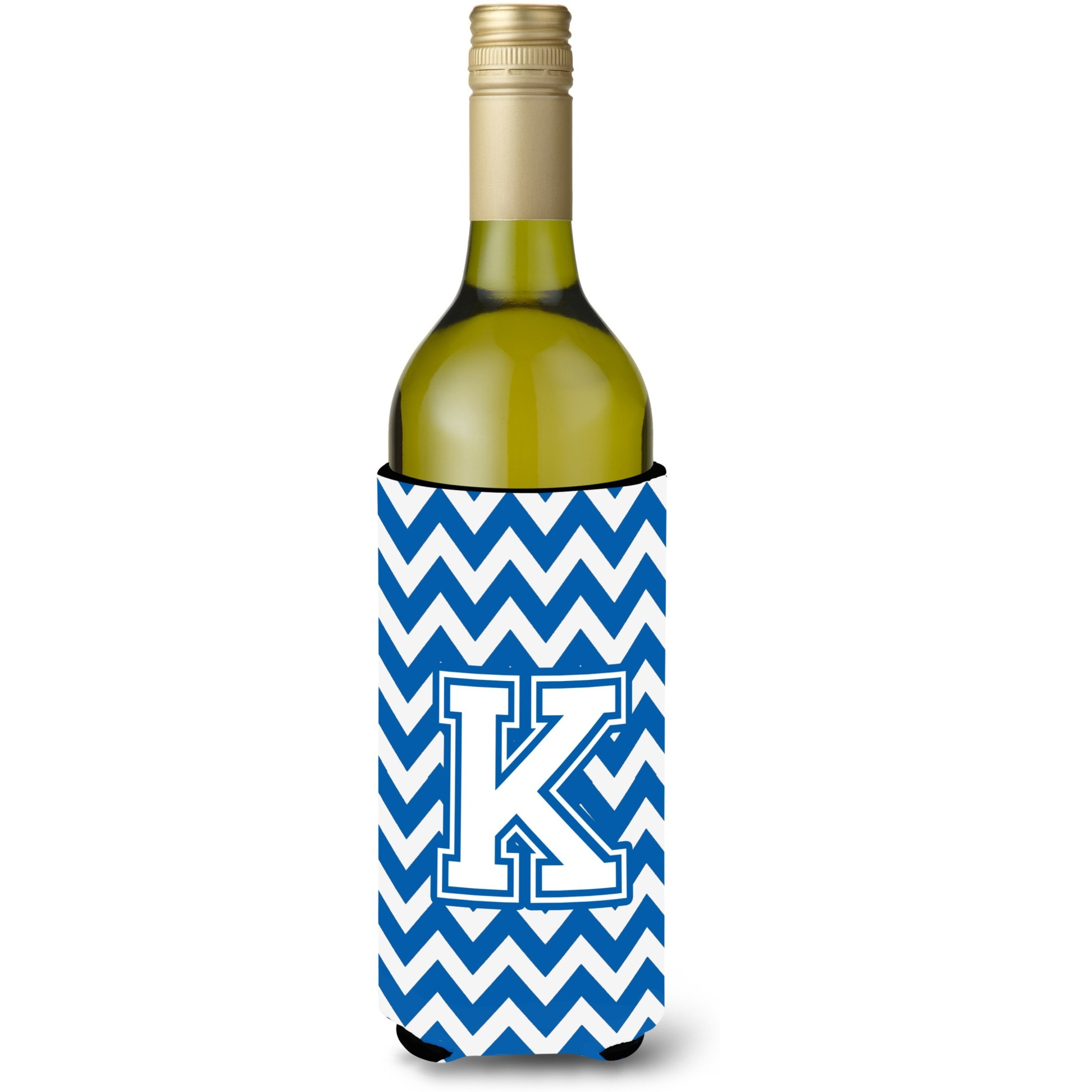 Letter K Chevron Blue and White Wine Bottle Beverage Insulator Hugger CJ1045-KLITERK