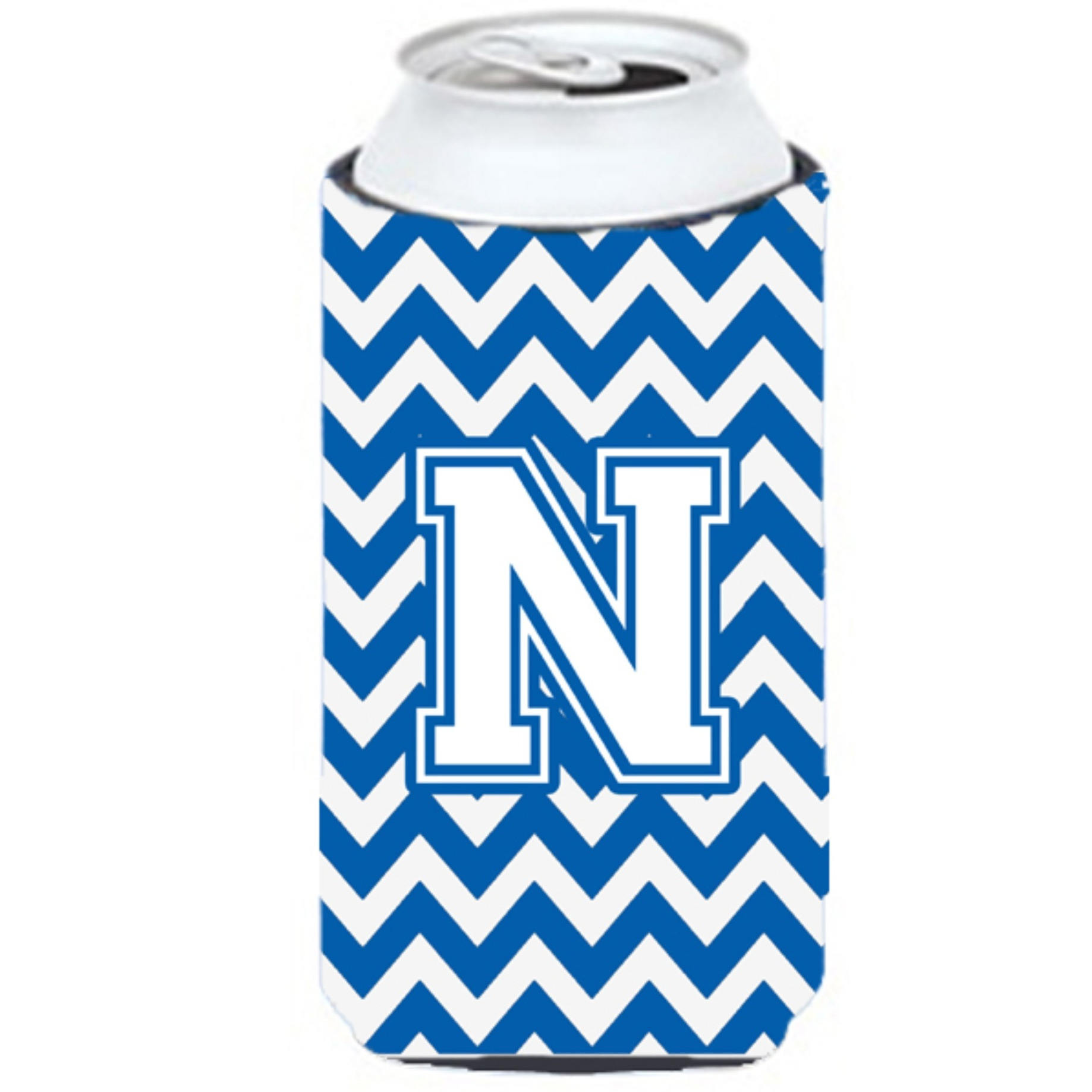 Letter N Chevron Blue and White Tall Boy Beverage Insulator Hugger CJ1045-NTBC