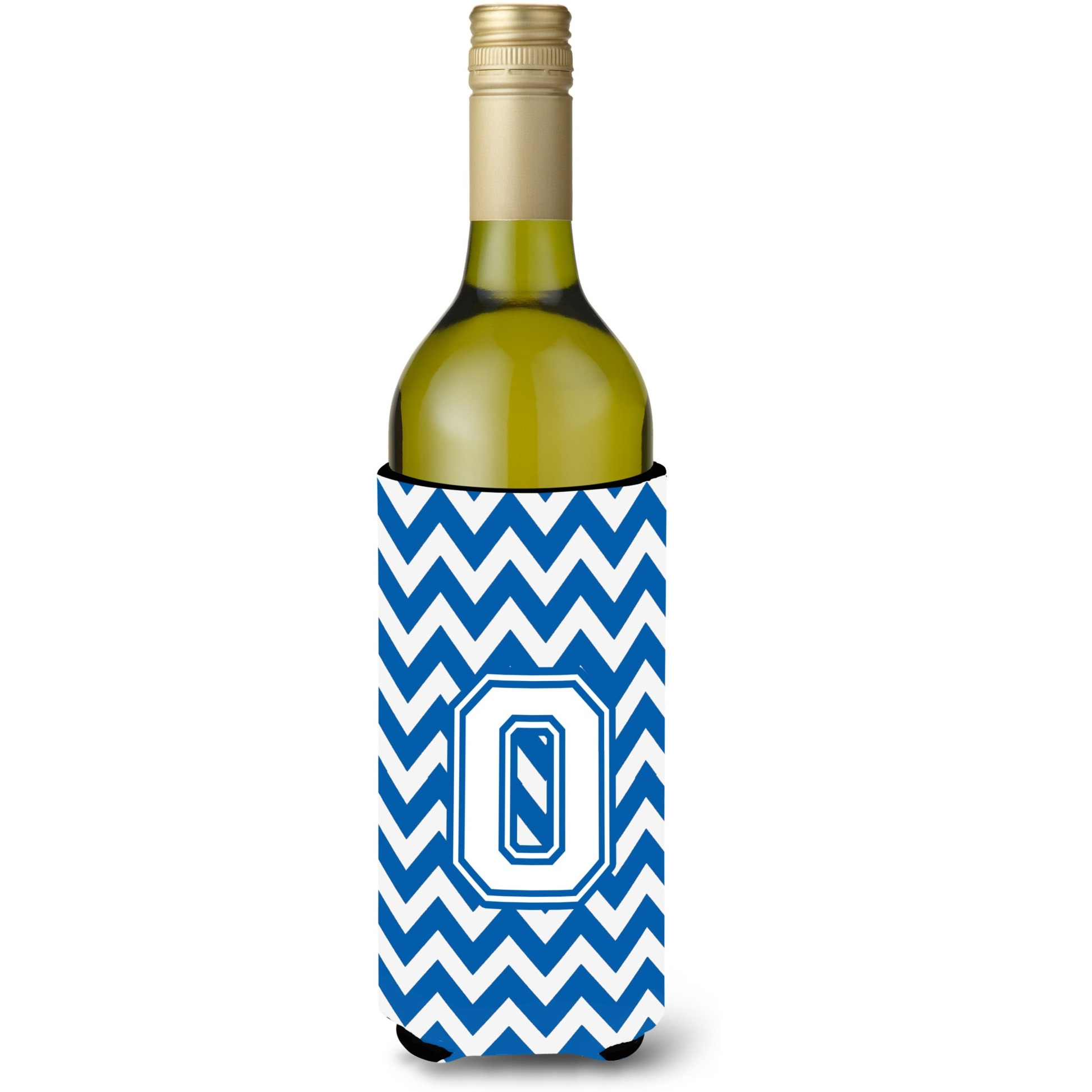 Letter O Chevron Blue and White Wine Bottle Beverage Insulator Hugger CJ1045-OLITERK