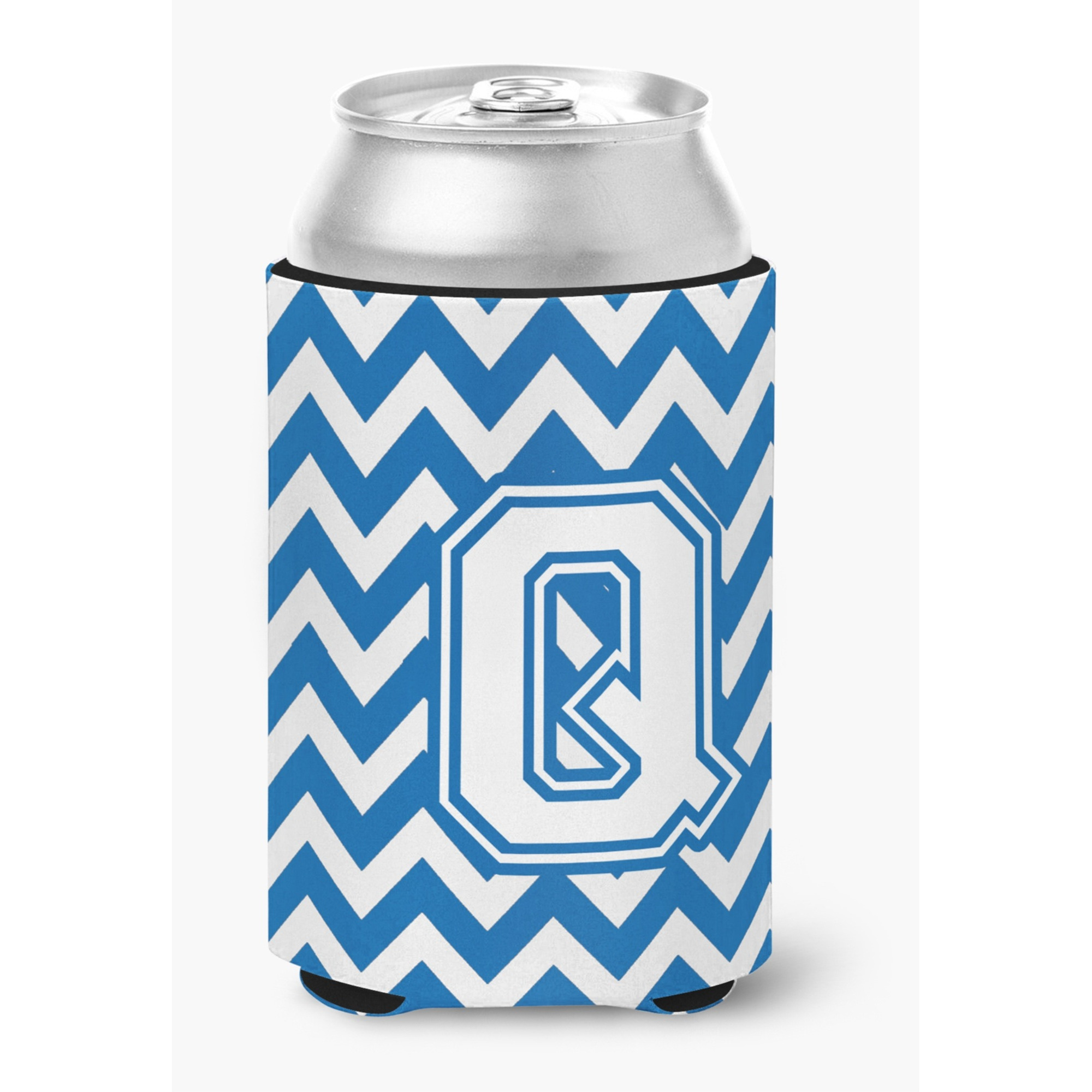 &quotCaroline's Treasures CJ1045-QCC Letter Q Chevron Blue and White Can or Bottle Hugger, Multicolor"