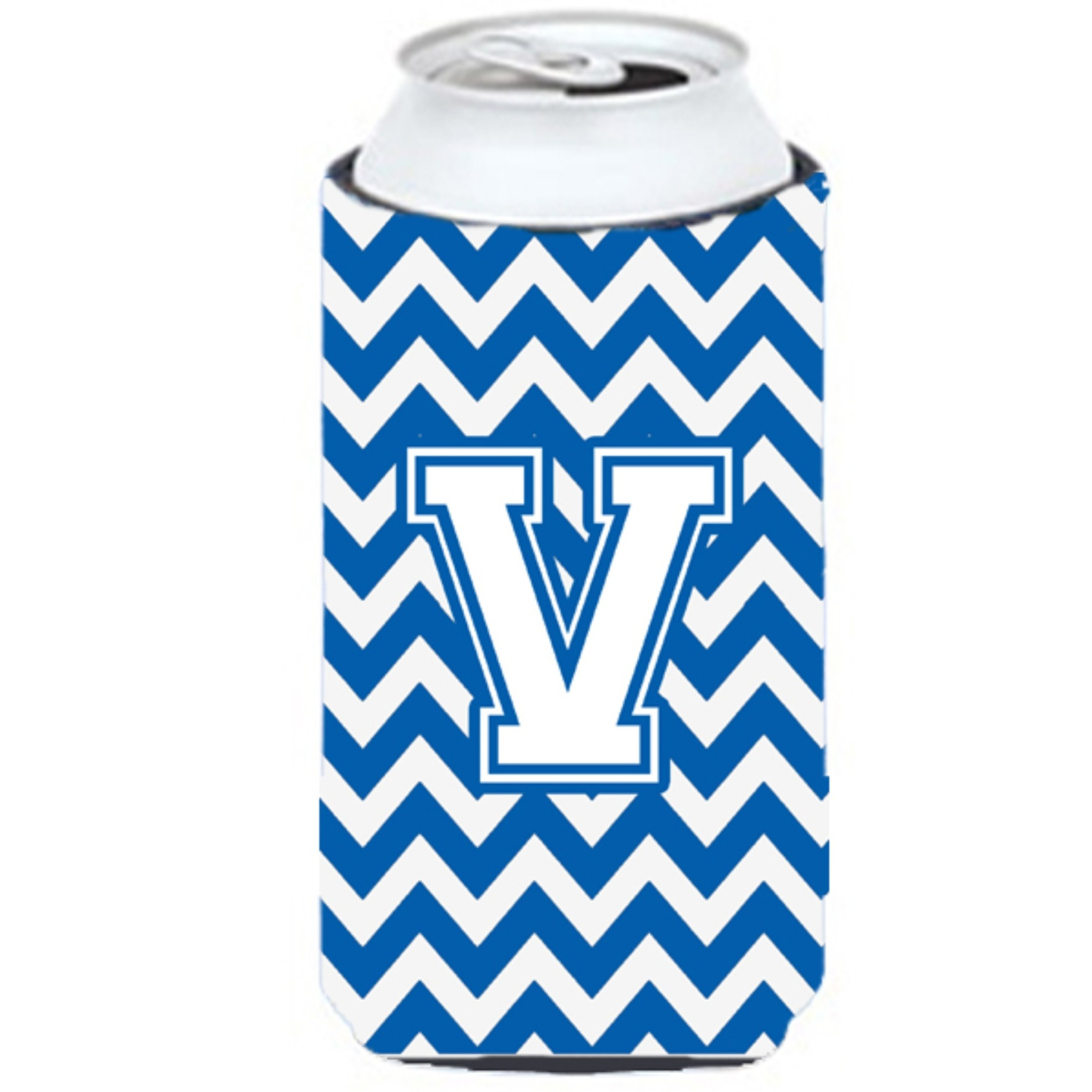 Letter V Chevron Blue and White Tall Boy Beverage Insulator Hugger CJ1045-VTBC