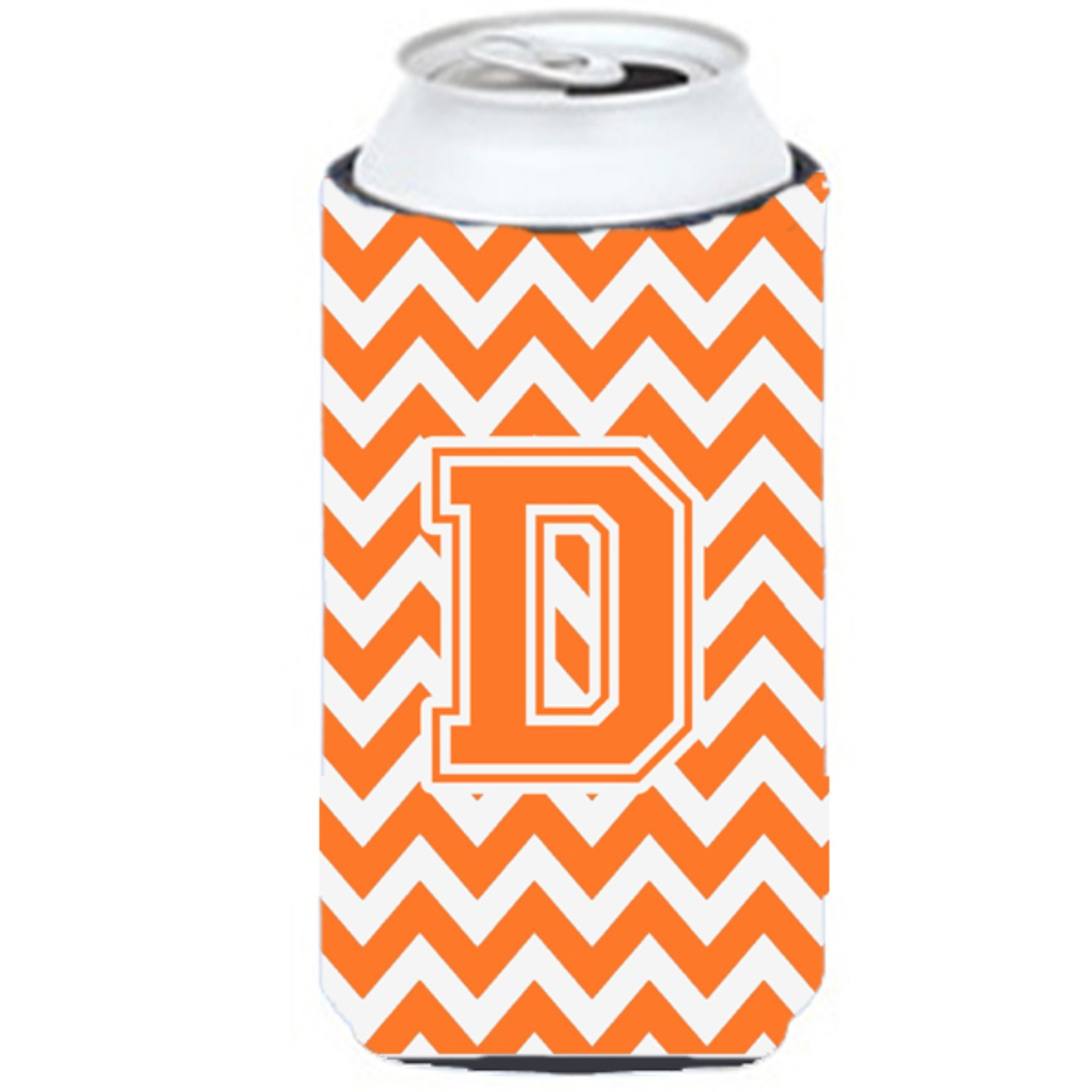 Letter D Chevron Orange and White Tall Boy Beverage Insulator Hugger CJ1046-DTBC