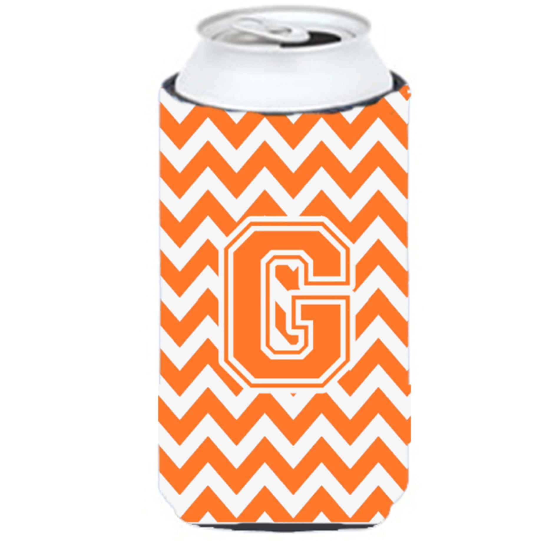 Letter G Chevron Orange and White Tall Boy Beverage Insulator Hugger CJ1046-GTBC