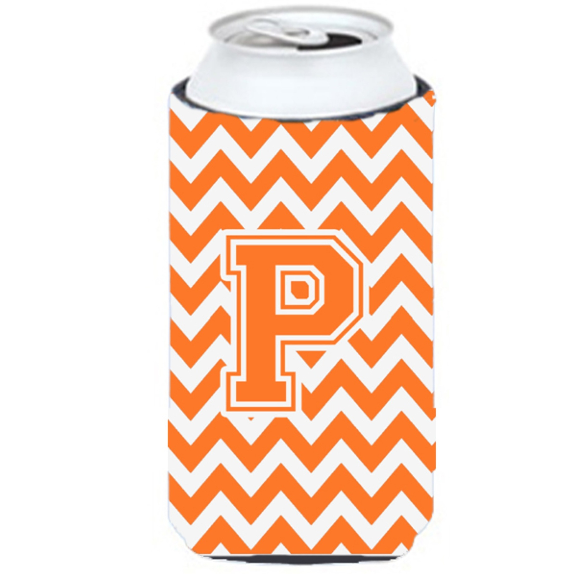 Letter P Chevron Orange and White Tall Boy Beverage Insulator Hugger CJ1046-PTBC