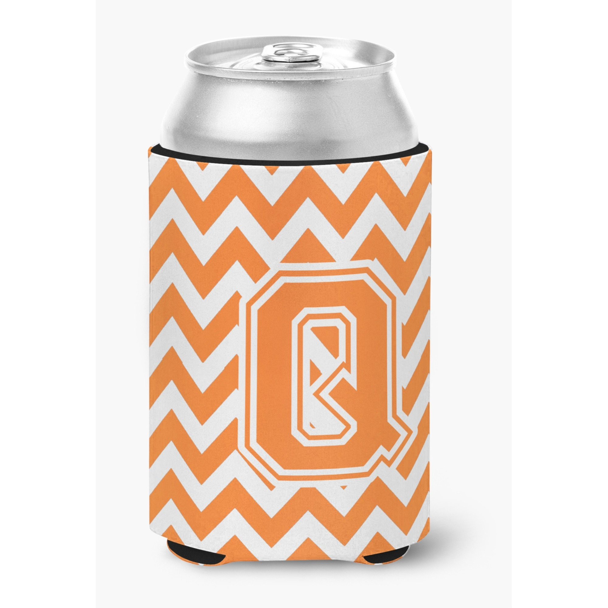 &quotCaroline's Treasures CJ1046-QCC Letter Q Chevron Orange and White Can or Bottle Hugger, Multicolor"
