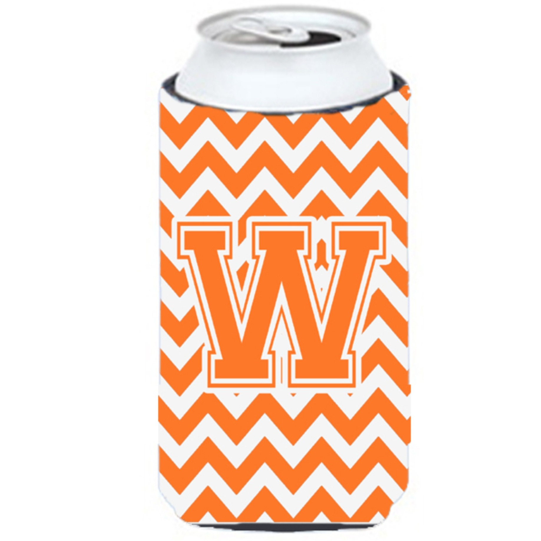 Letter W Chevron Orange and White Tall Boy Beverage Insulator Hugger CJ1046-WTBC