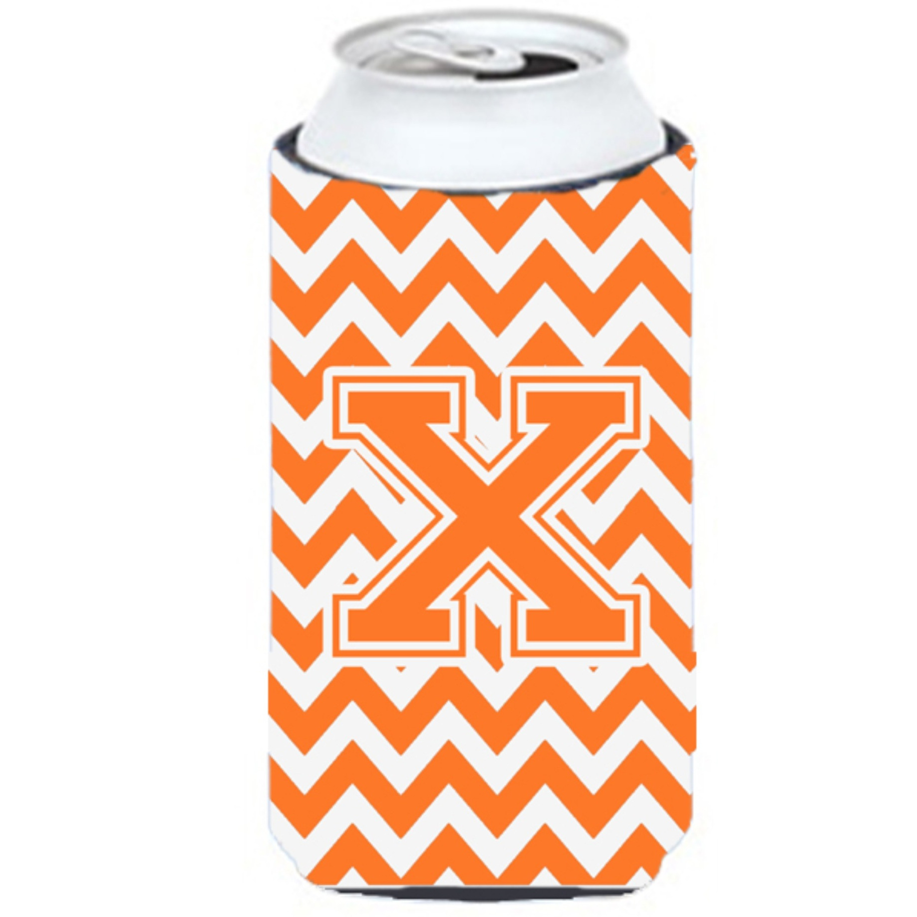 Letter X Chevron Orange and White Tall Boy Beverage Insulator Hugger CJ1046-XTBC
