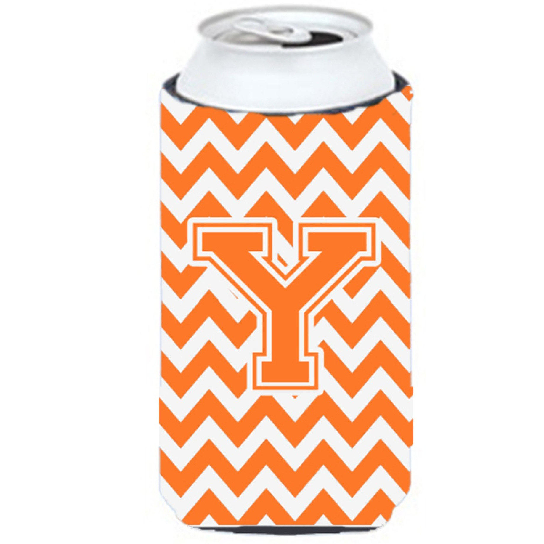 Letter Y Chevron Orange and White Tall Boy Beverage Insulator Hugger CJ1046-YTBC