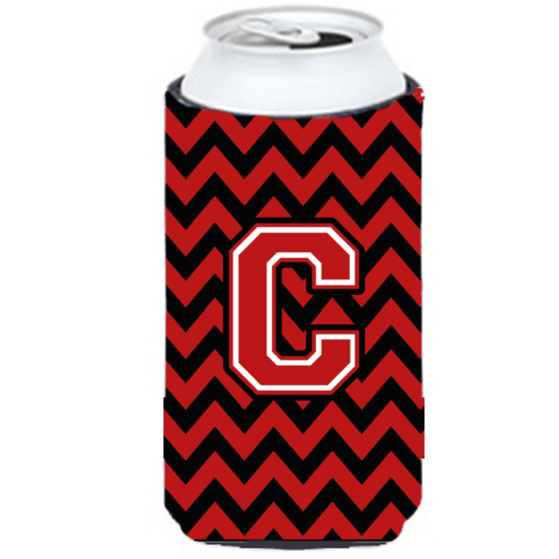 Letter C Chevron Black and Red   Tall Boy Beverage Insulator Hugger CJ1047-CTBC