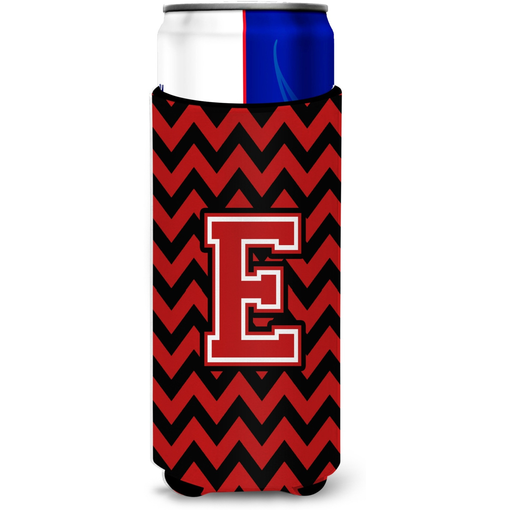 Letter E Chevron Black and Red   Ultra Beverage Insulators for slim cans CJ1047-EMUK