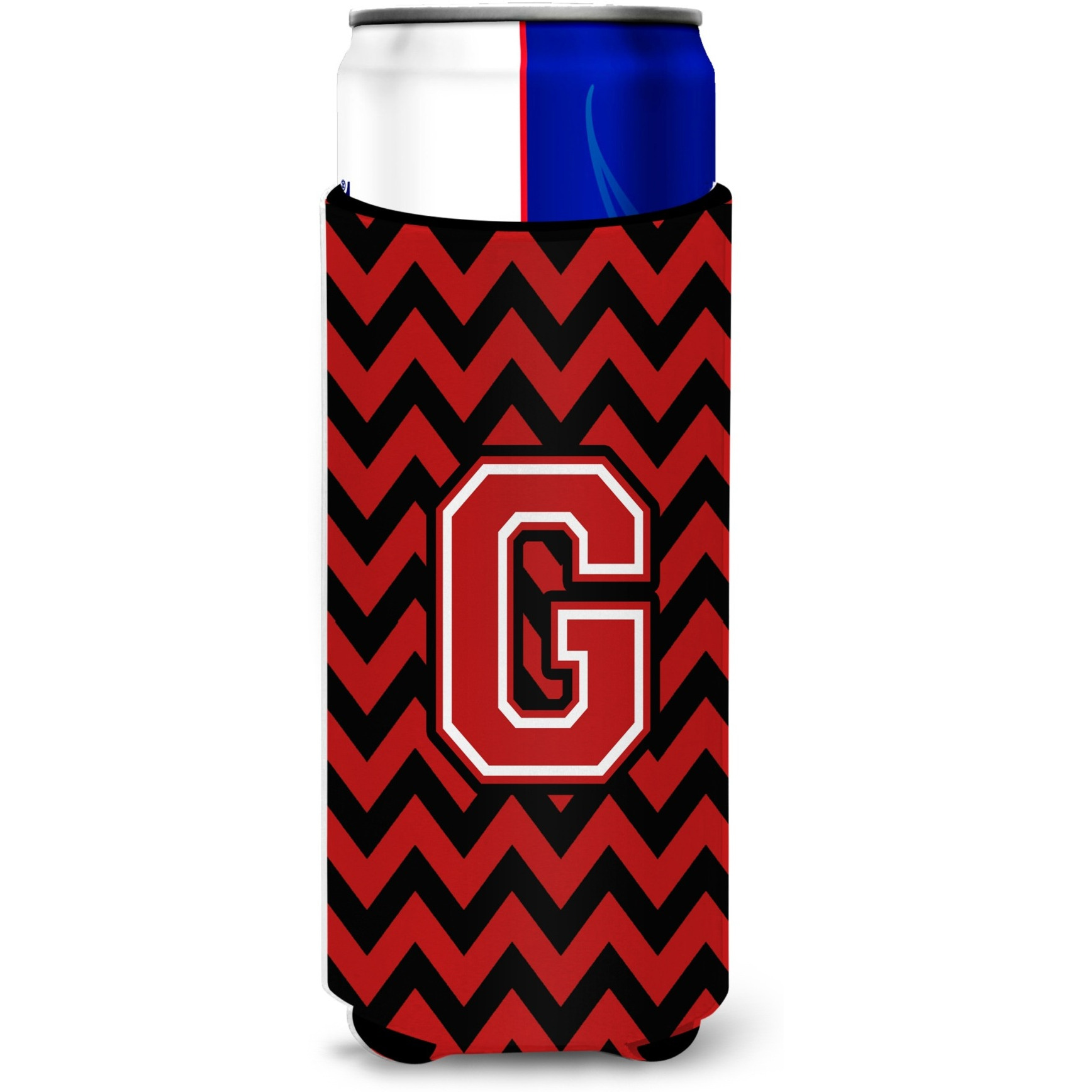 Letter G Chevron Black and Red   Ultra Beverage Insulators for slim cans CJ1047-GMUK