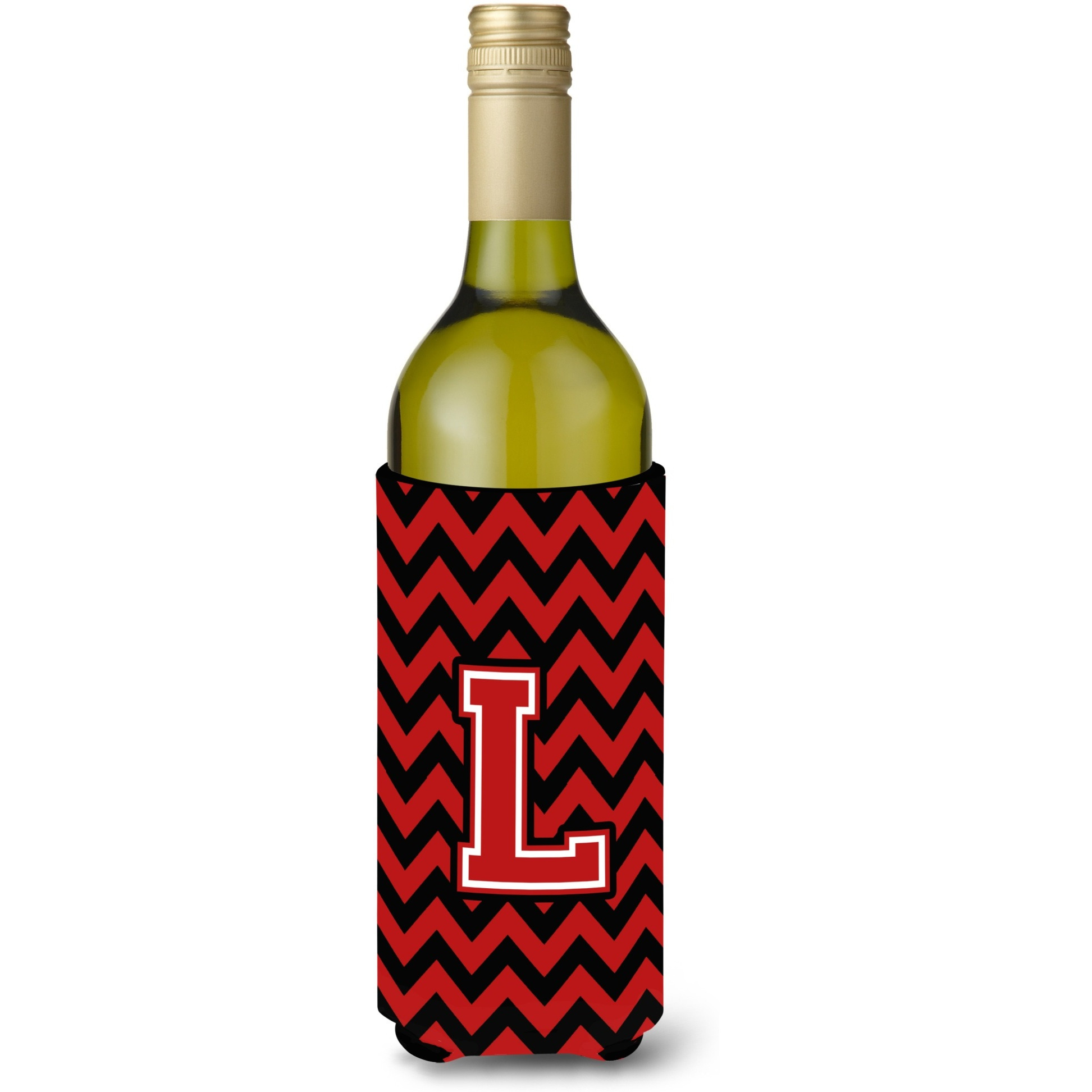 Letter L Chevron Black and Red   Wine Bottle Beverage Insulator Hugger CJ1047-LLITERK