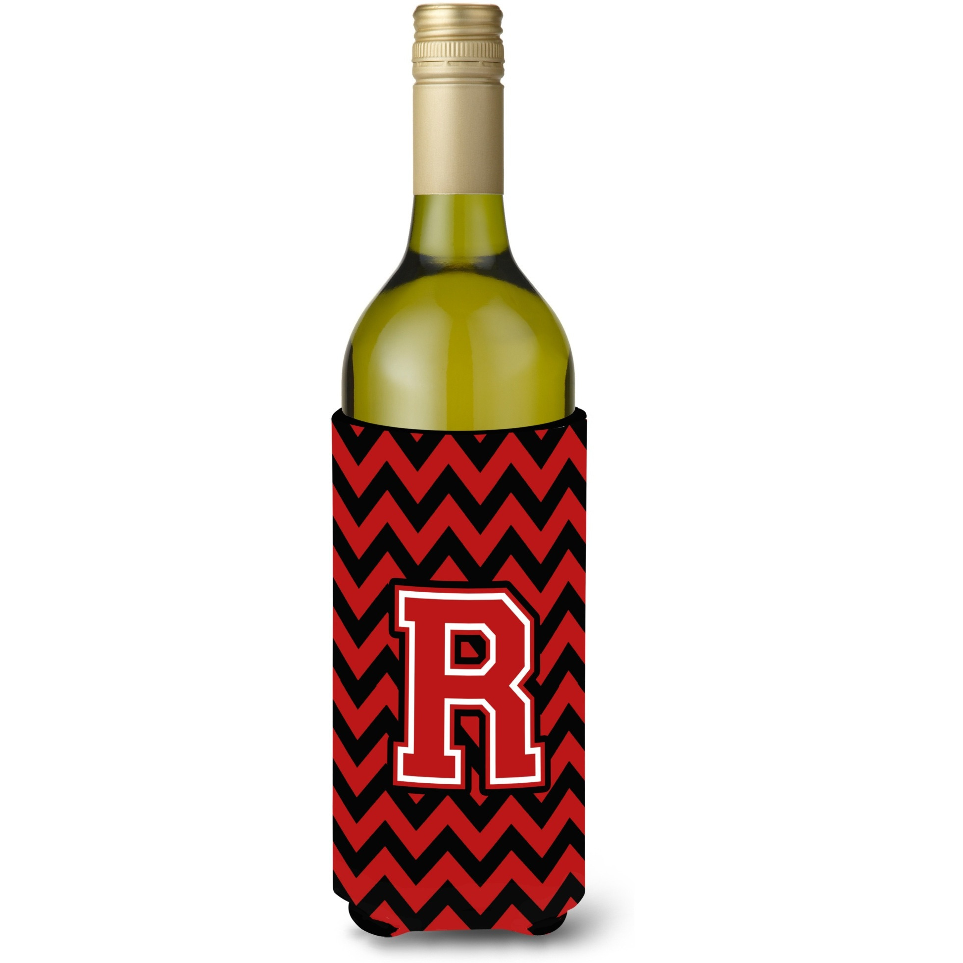 Letter R Chevron Black and Red   Wine Bottle Beverage Insulator Hugger CJ1047-RLITERK