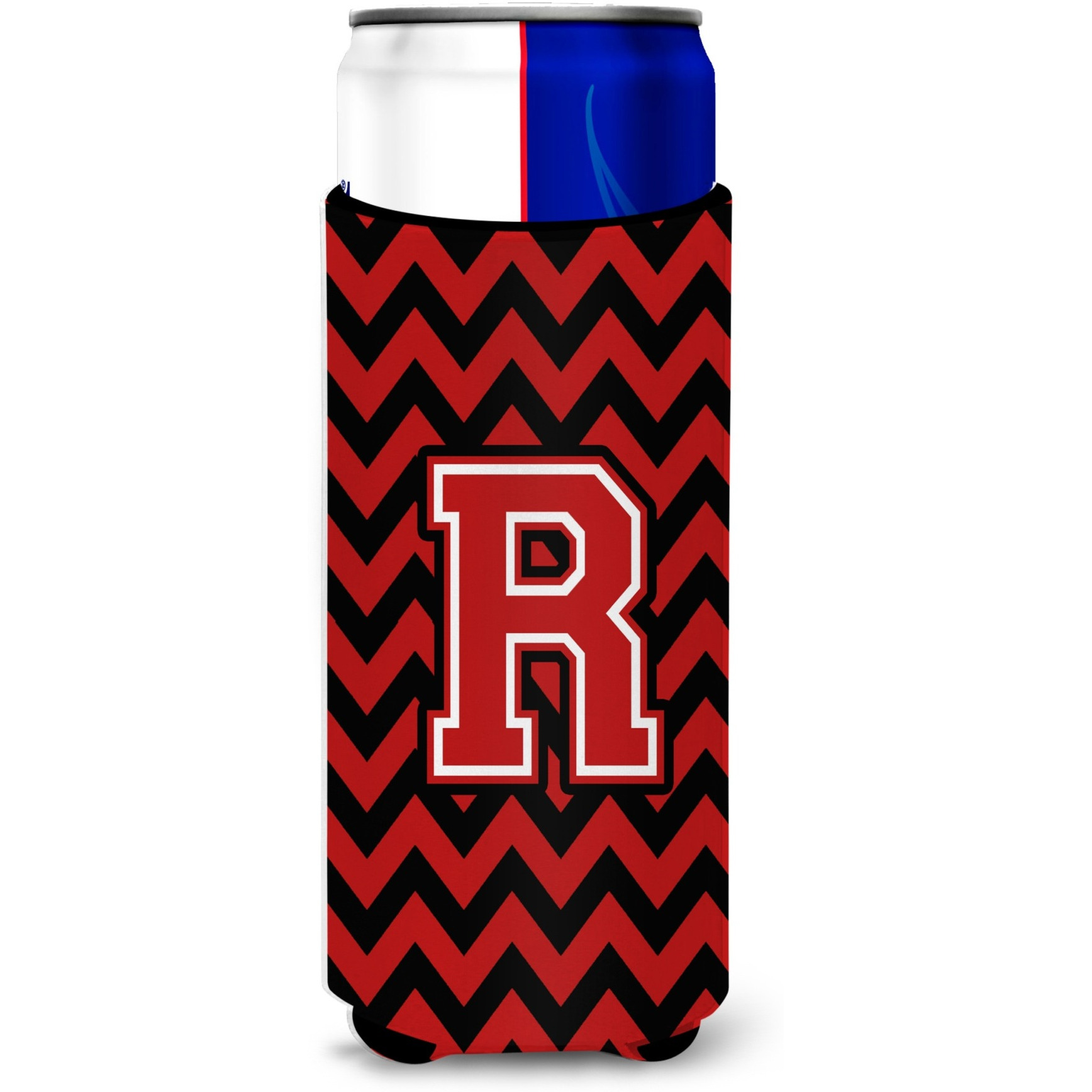 Letter R Chevron Black and Red   Ultra Beverage Insulators for slim cans CJ1047-RMUK