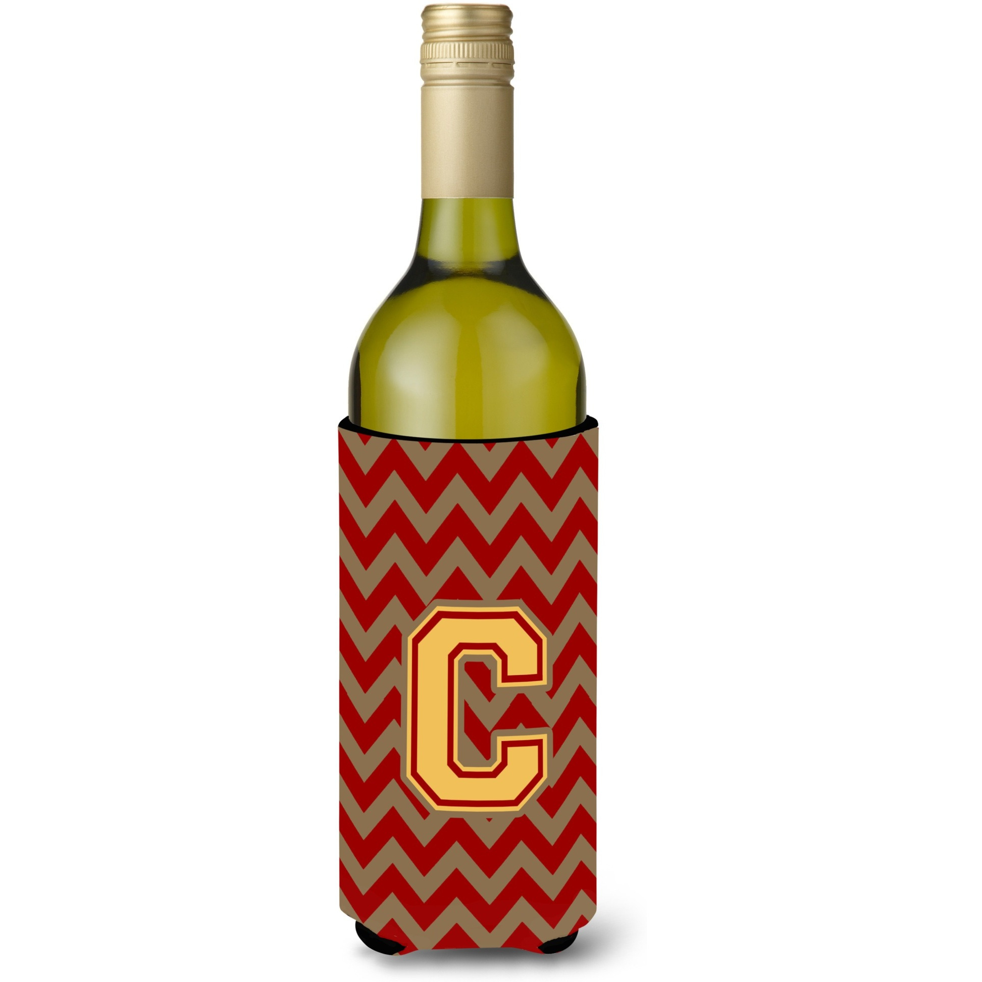 Letter C Chevron Garnet and Gold  Wine Bottle Beverage Insulator Hugger CJ1048-CLITERK