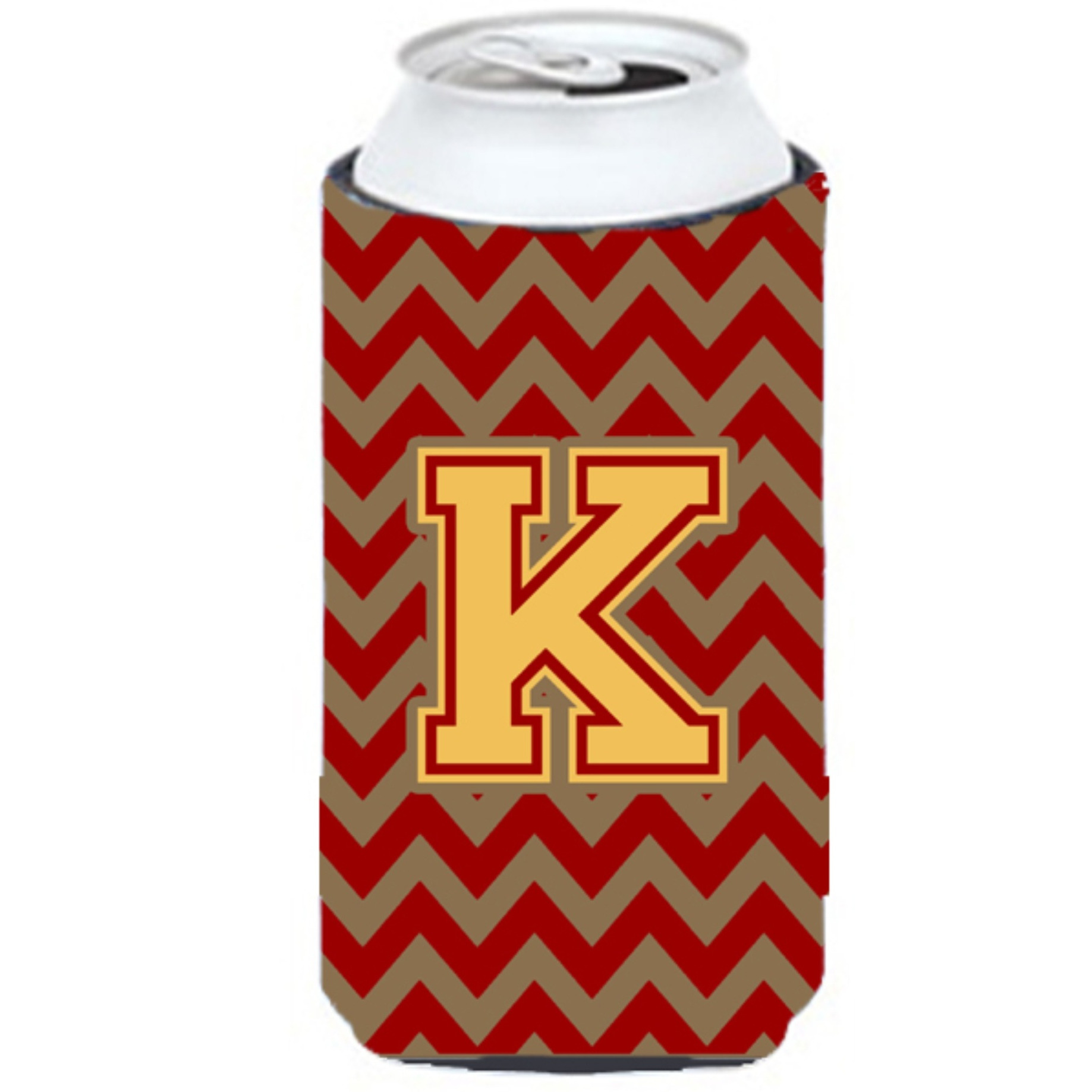 Letter K Chevron Garnet and Gold  Tall Boy Beverage Insulator Hugger CJ1048-KTBC