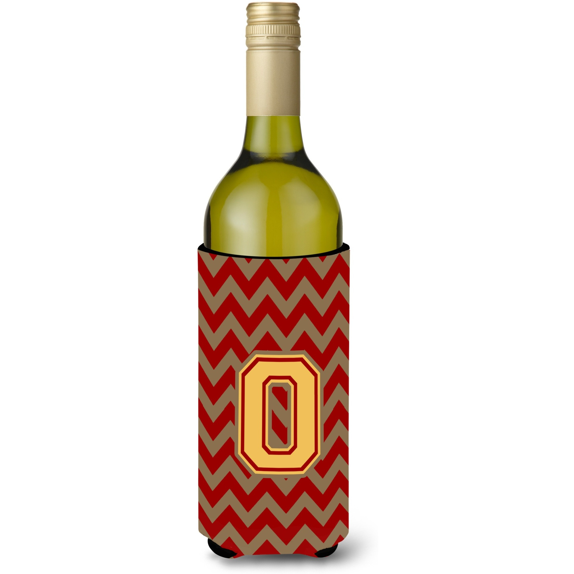 Letter O Chevron Garnet and Gold  Wine Bottle Beverage Insulator Hugger CJ1048-OLITERK