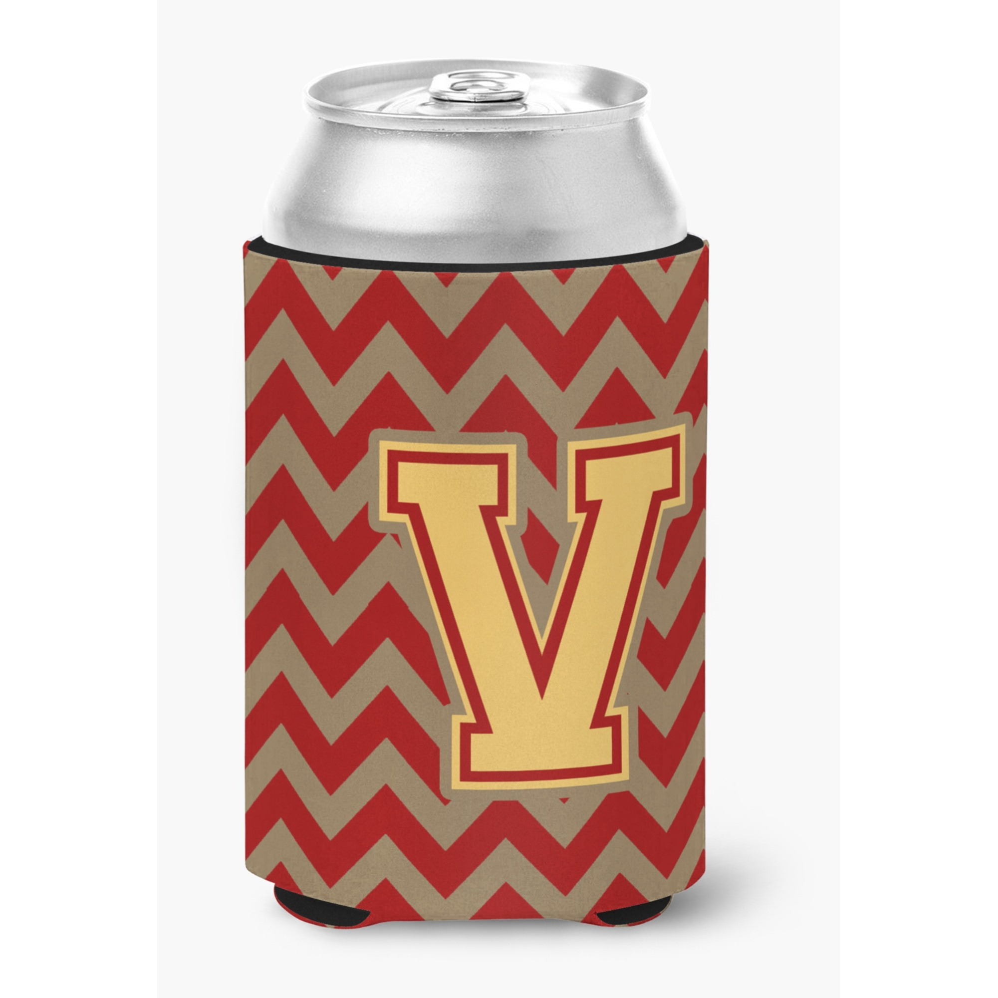 &quotCaroline's Treasures CJ1048-VCC Letter V Chevron Garnet and Gold Can or Bottle Hugger, Multicolor"